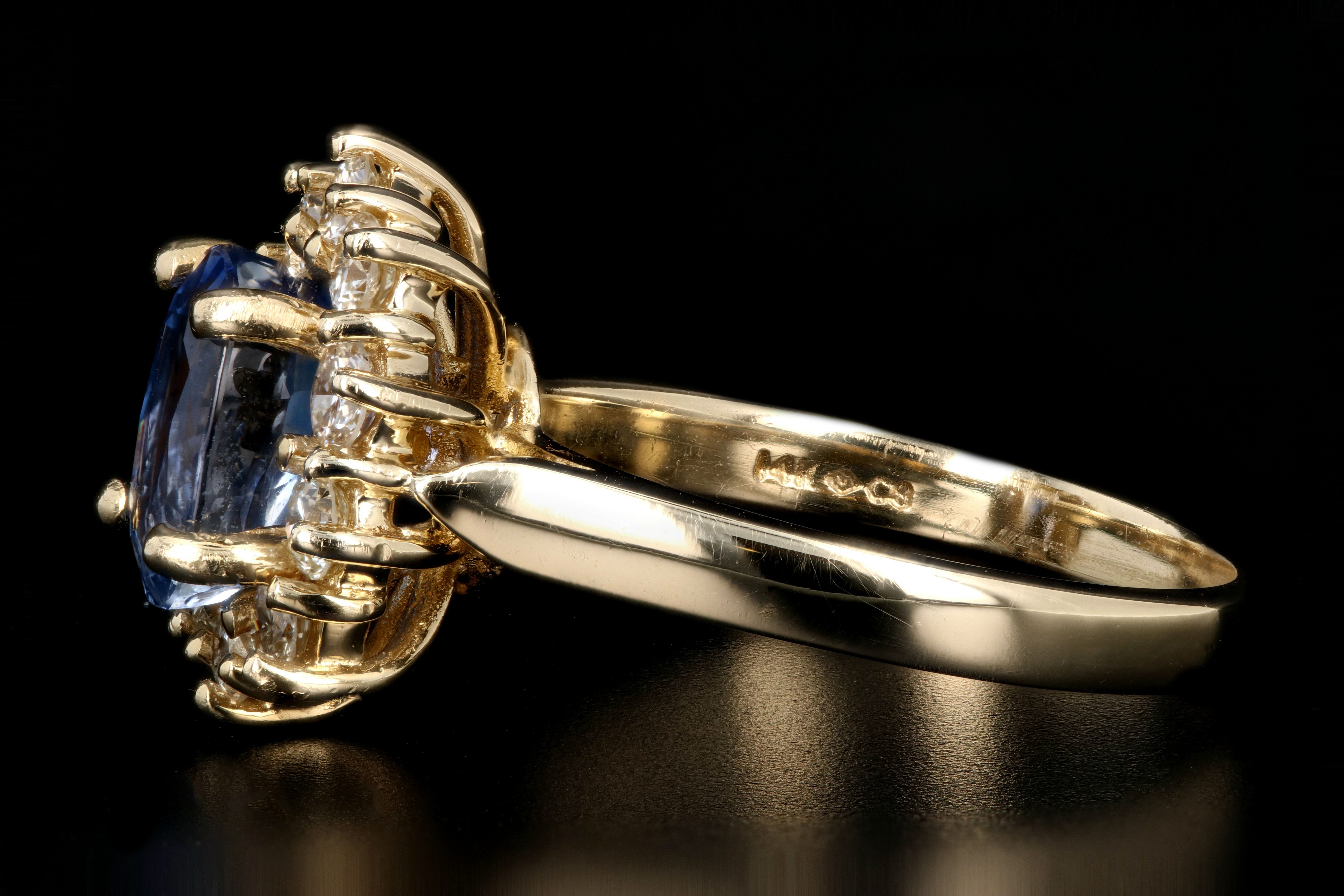 Modern 14K Yellow Gold 2.18 Natural Sapphire and Diamond Halo Ring - Queen May