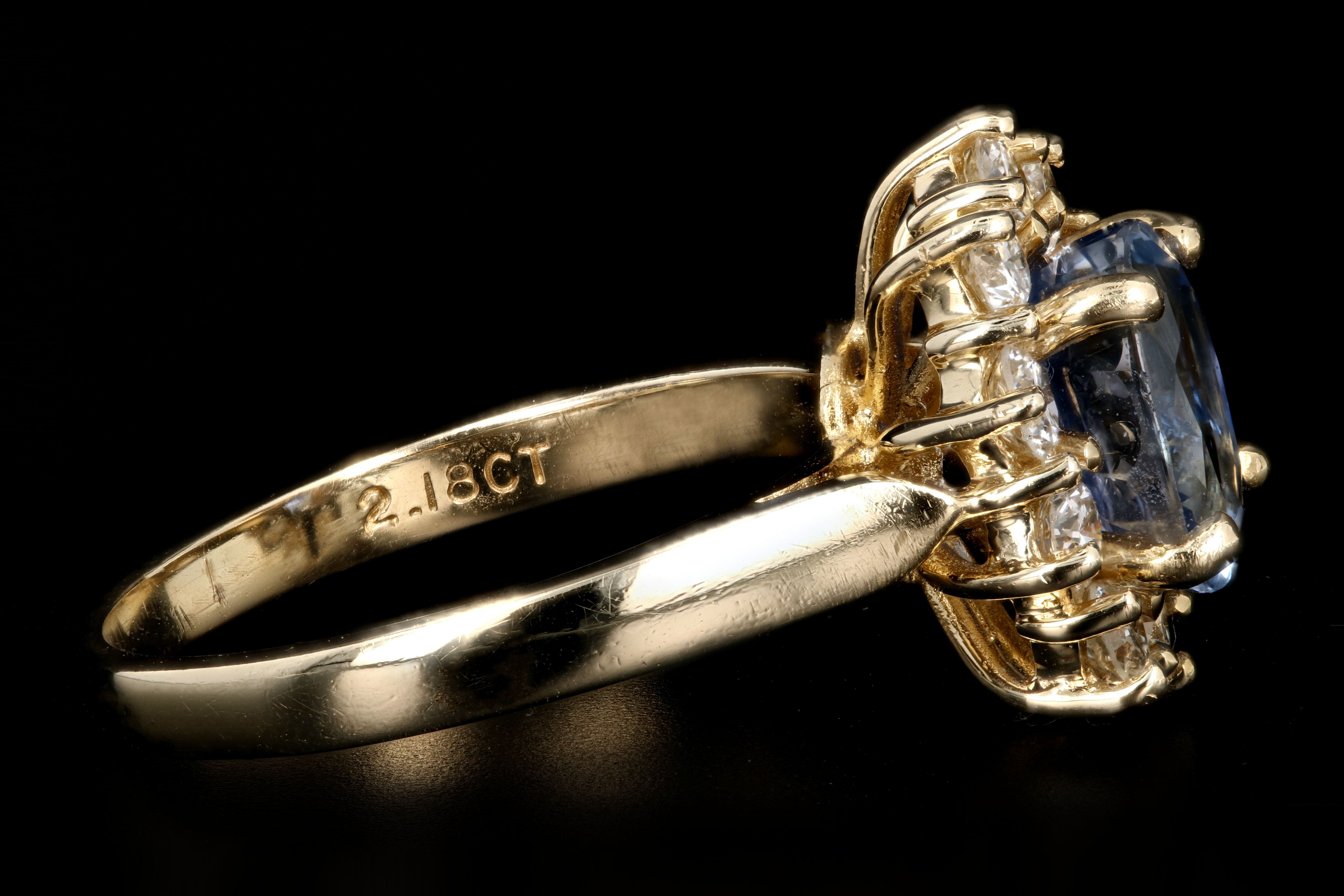 Modern 14K Yellow Gold 2.18 Natural Sapphire and Diamond Halo Ring - Queen May