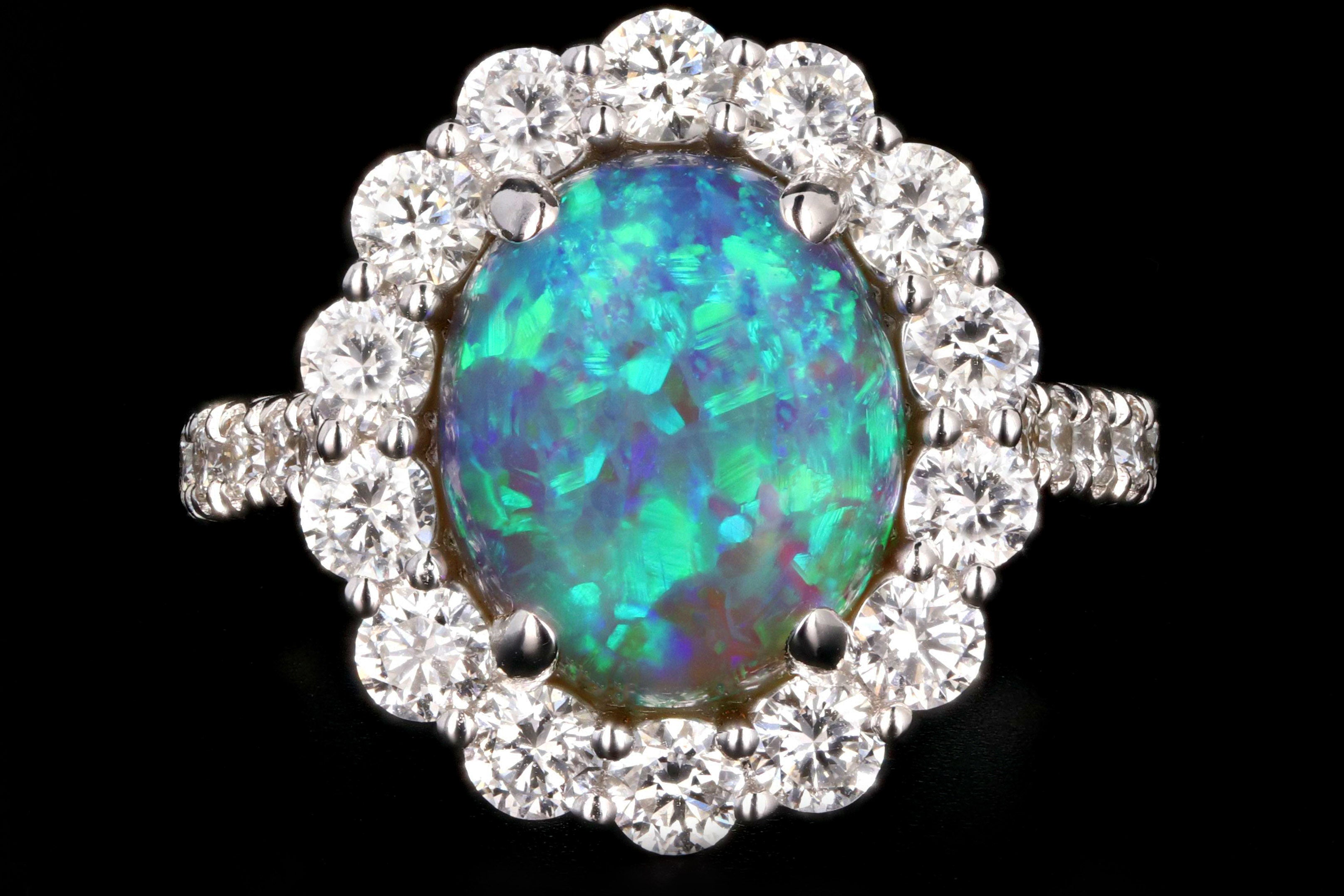 New 14K 2.98 Carat Opal and Diamond Halo Ring - Queen May