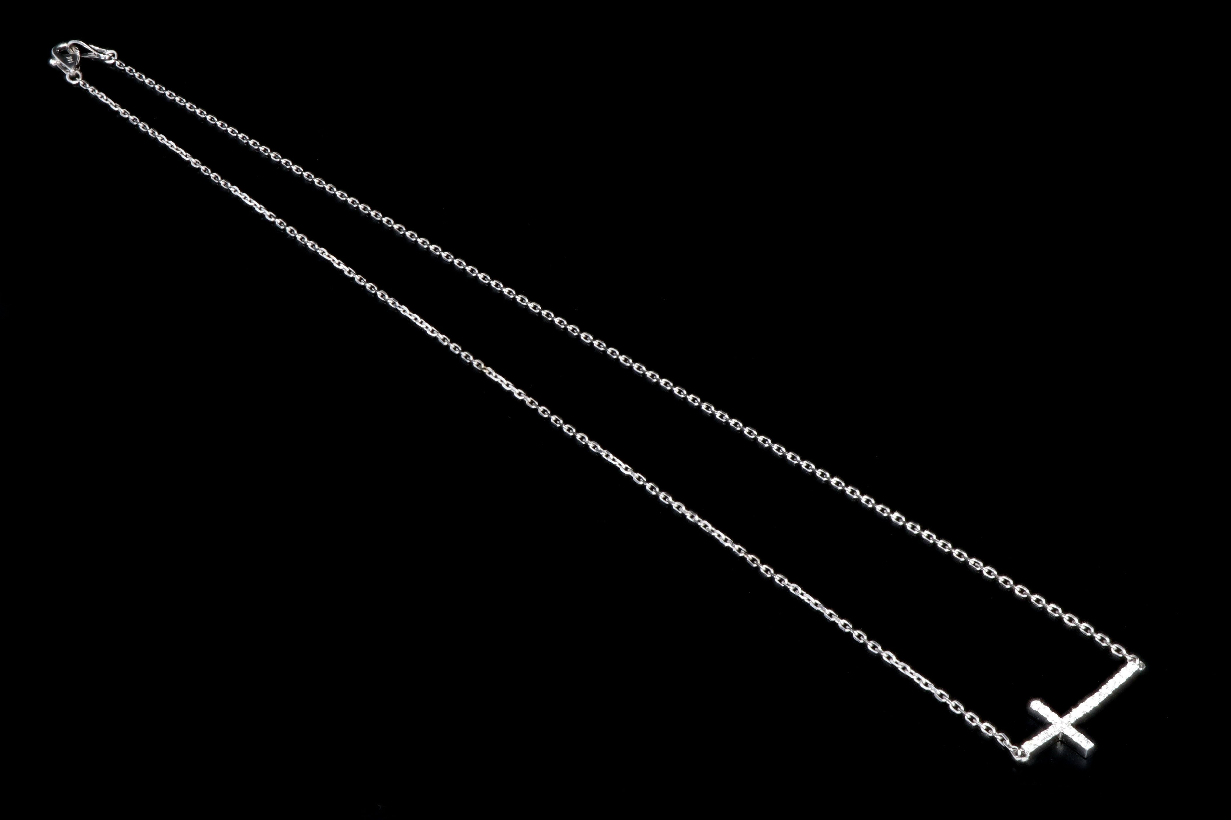 New 14K White Gold .16 Carat Diamond Cross Necklace - Queen May