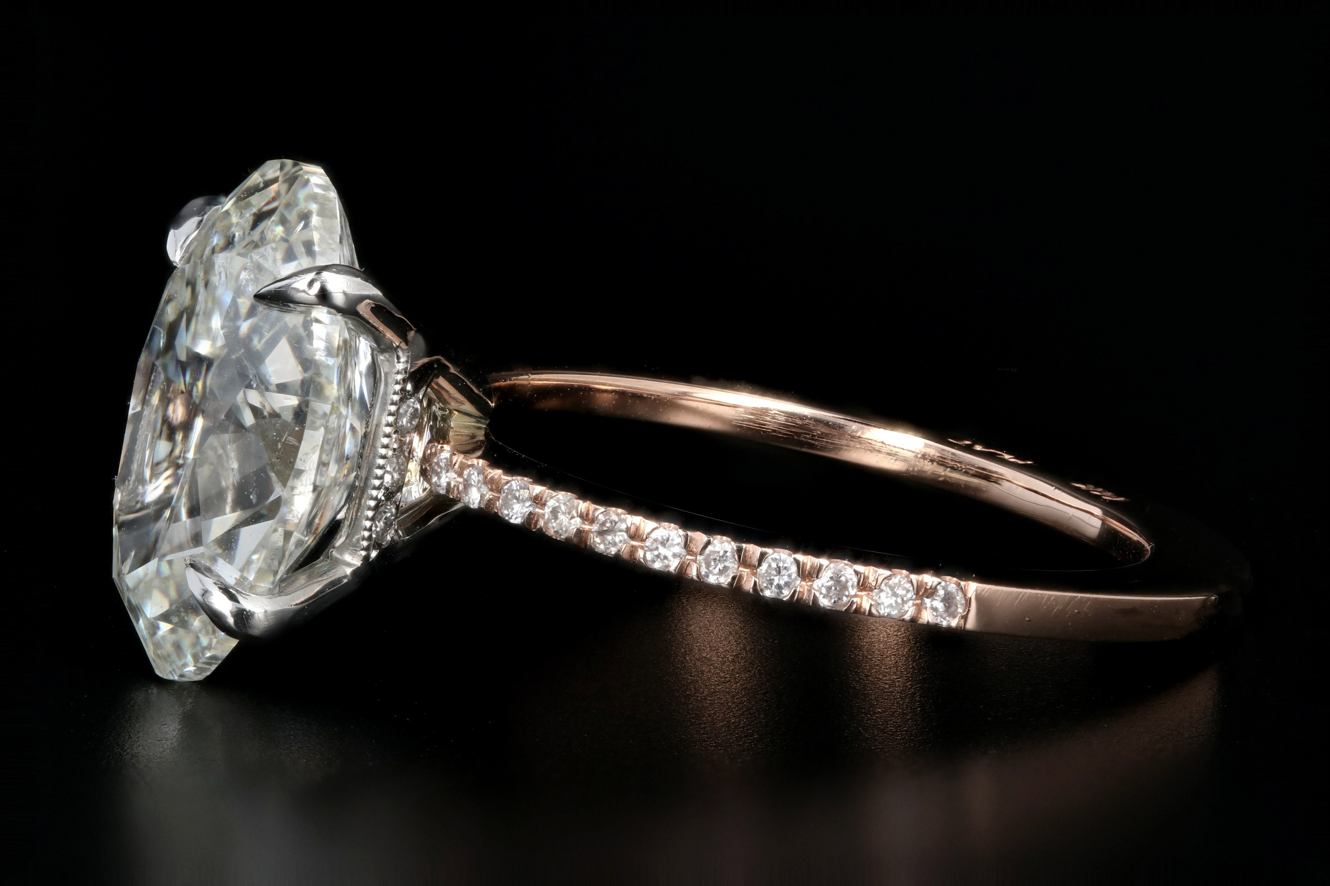 14K Rose Gold and Platinum 5.01 Carat Oval Cut Diamond Engagement Ring GIA Certified - Queen May