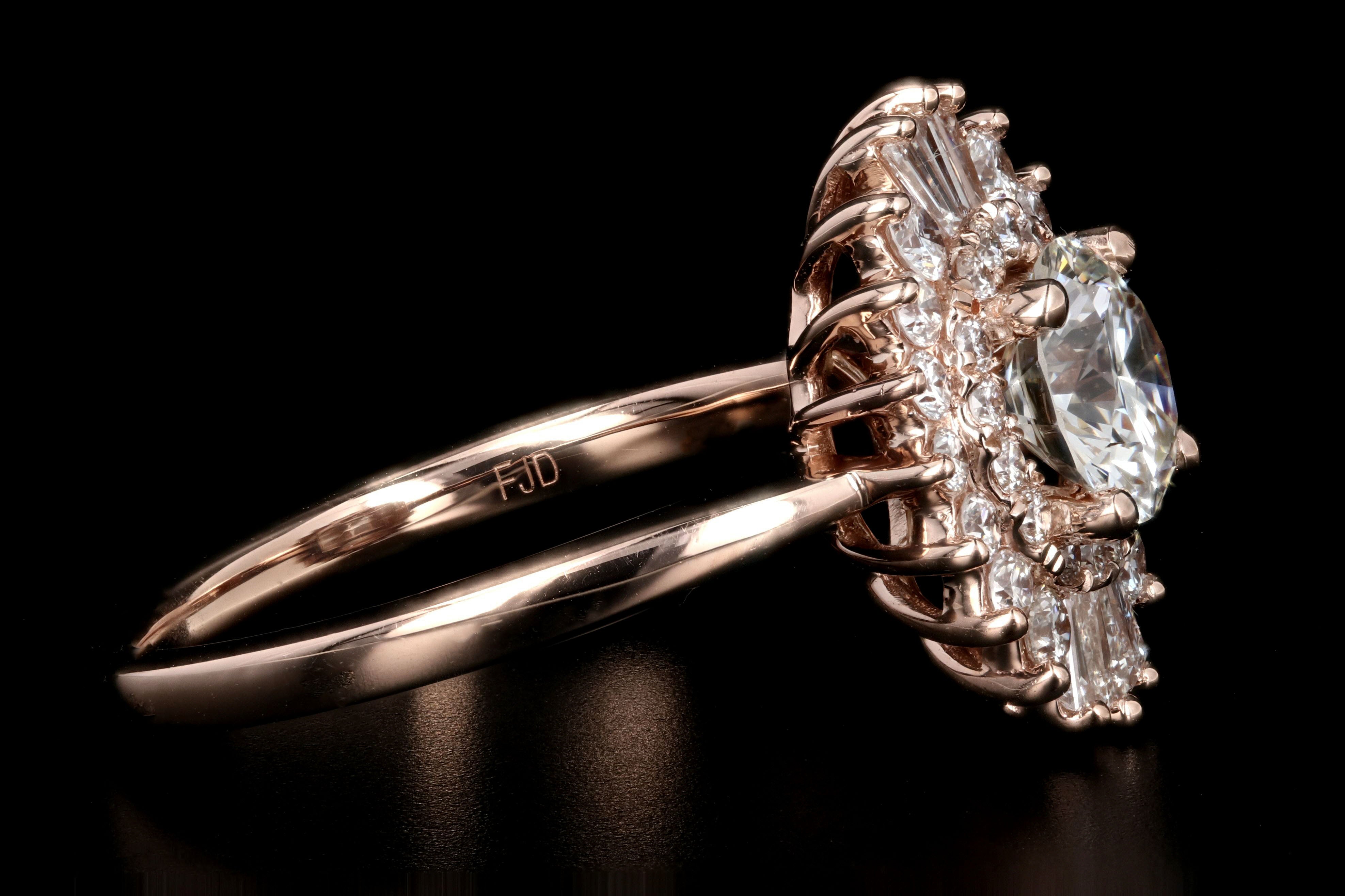 New 14K Rose Gold .88CT Round Cut Diamond Engagement Ring GIA Certified - Queen May