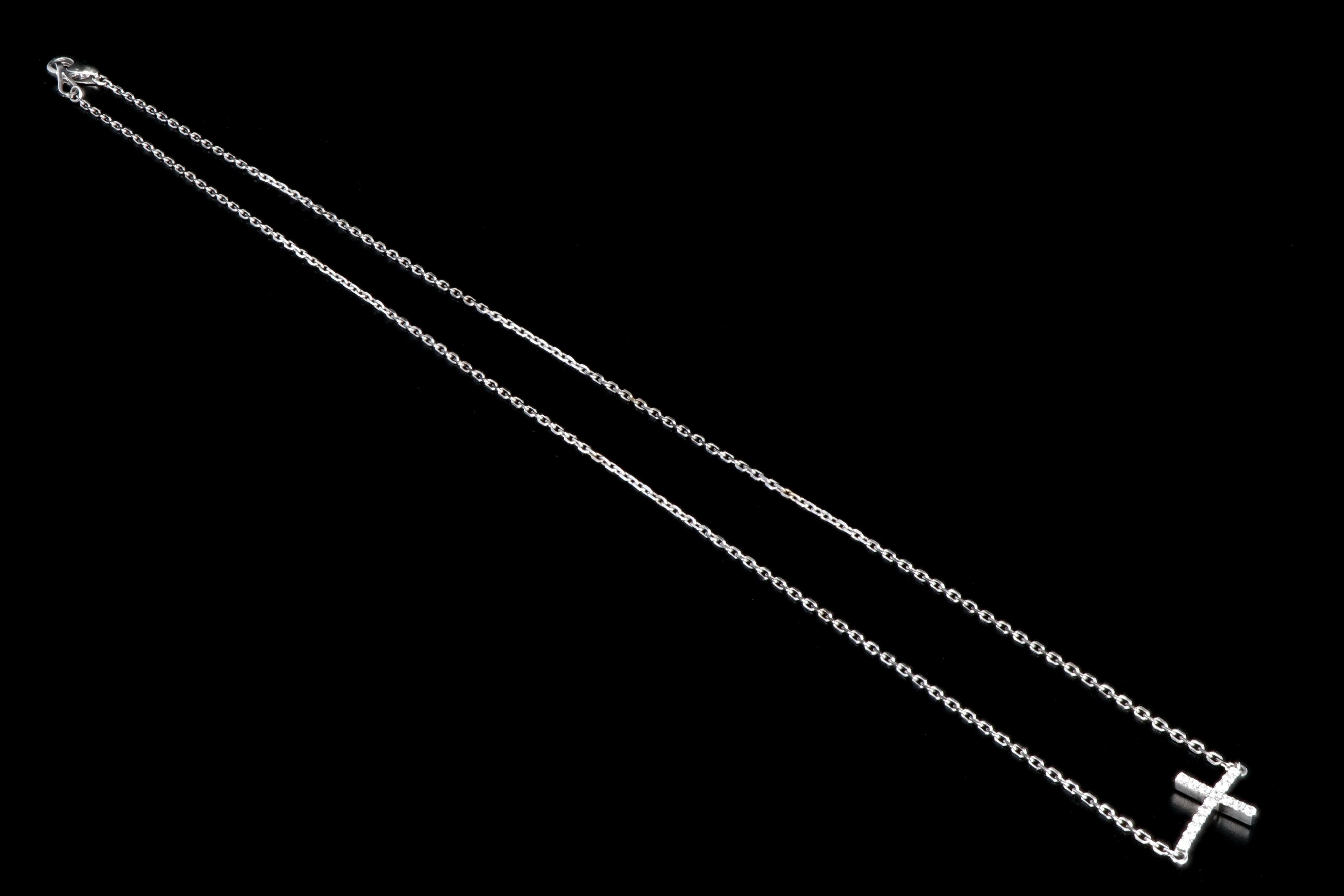 New 14K White Gold .12 Carat Diamond Cross Necklace - Queen May