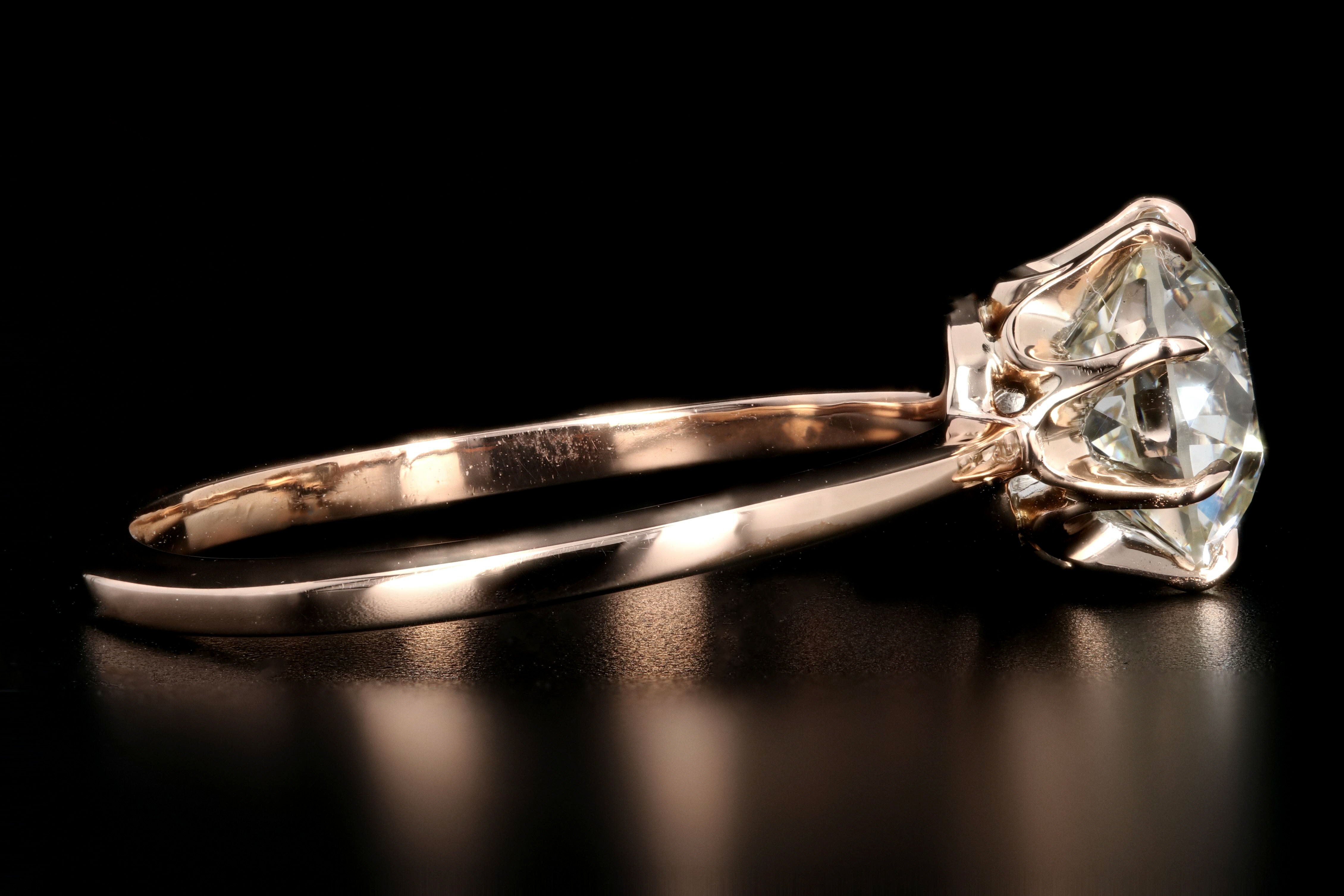 Victorian 14K Rose Gold 1.81 Carat Old European Cut Diamond Ring GIA Certified - Queen May