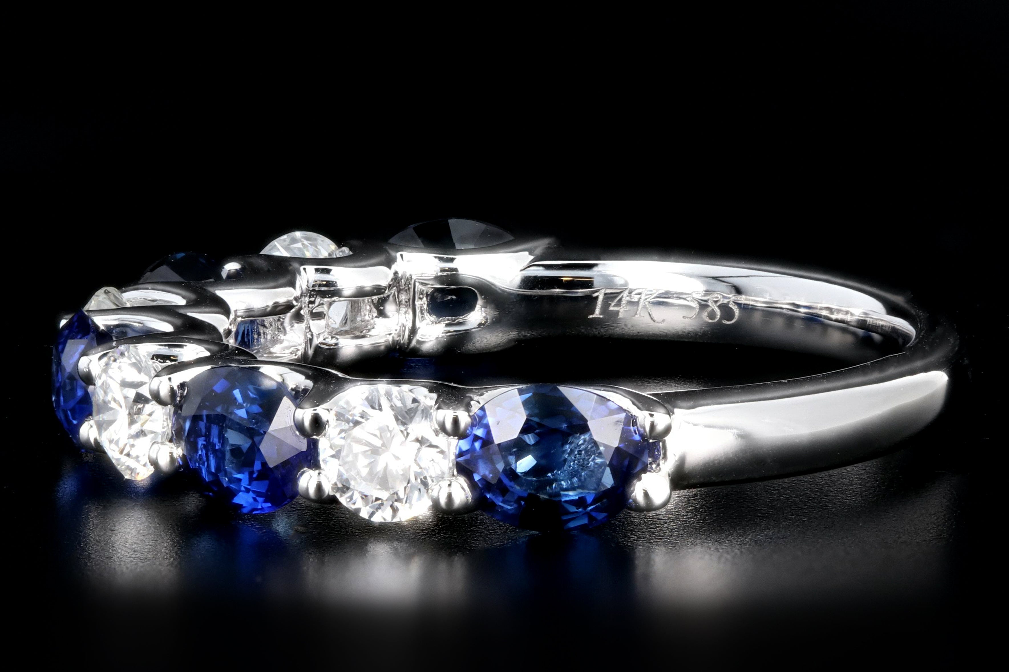 14K White Gold Emerald, Ruby, Or Sapphire & Diamond Band - Queen May