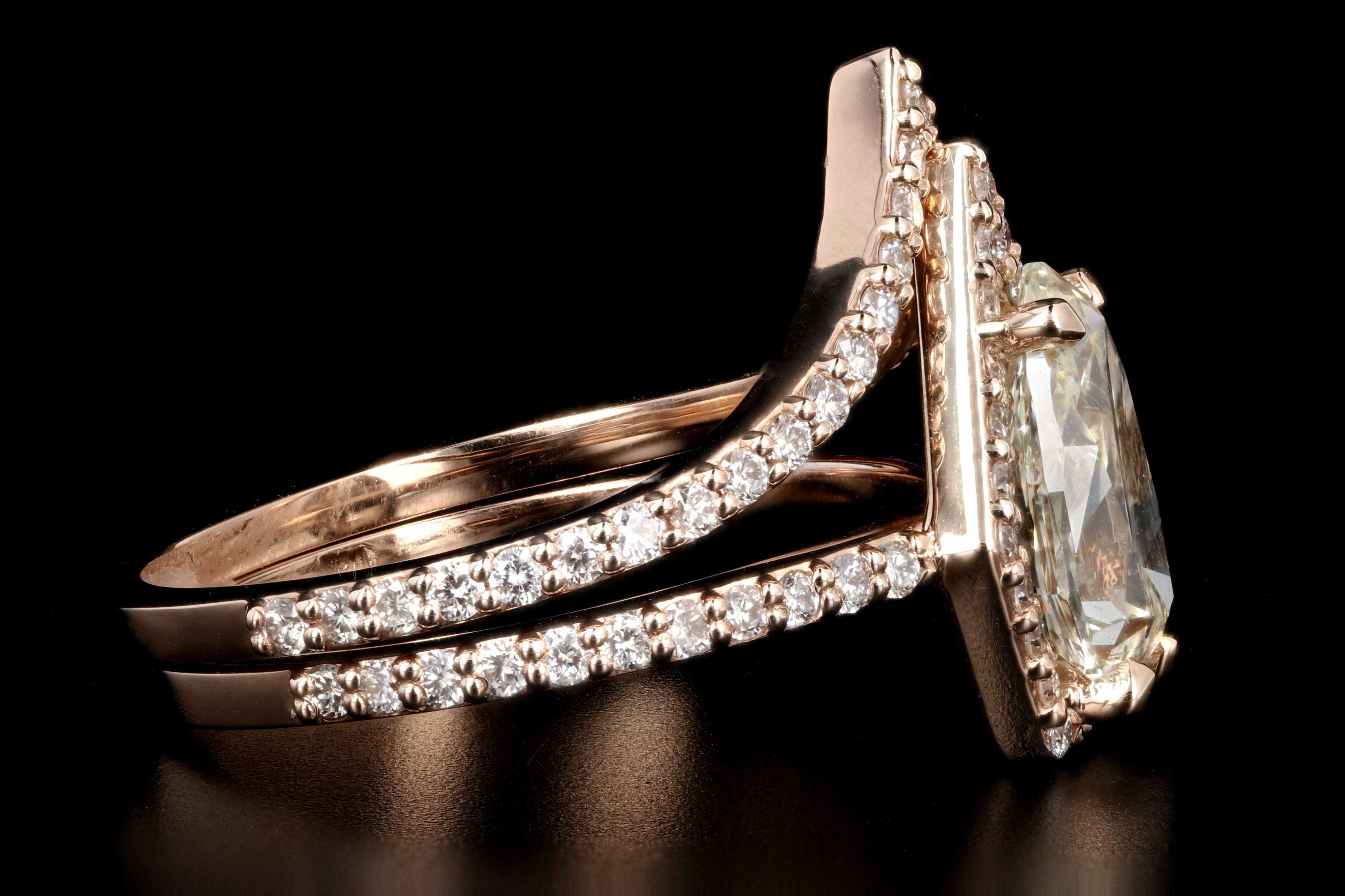 14K Rose Gold Pear Diamond Halo Engagement Ring w/ Matching Jacket Band Set - Queen May