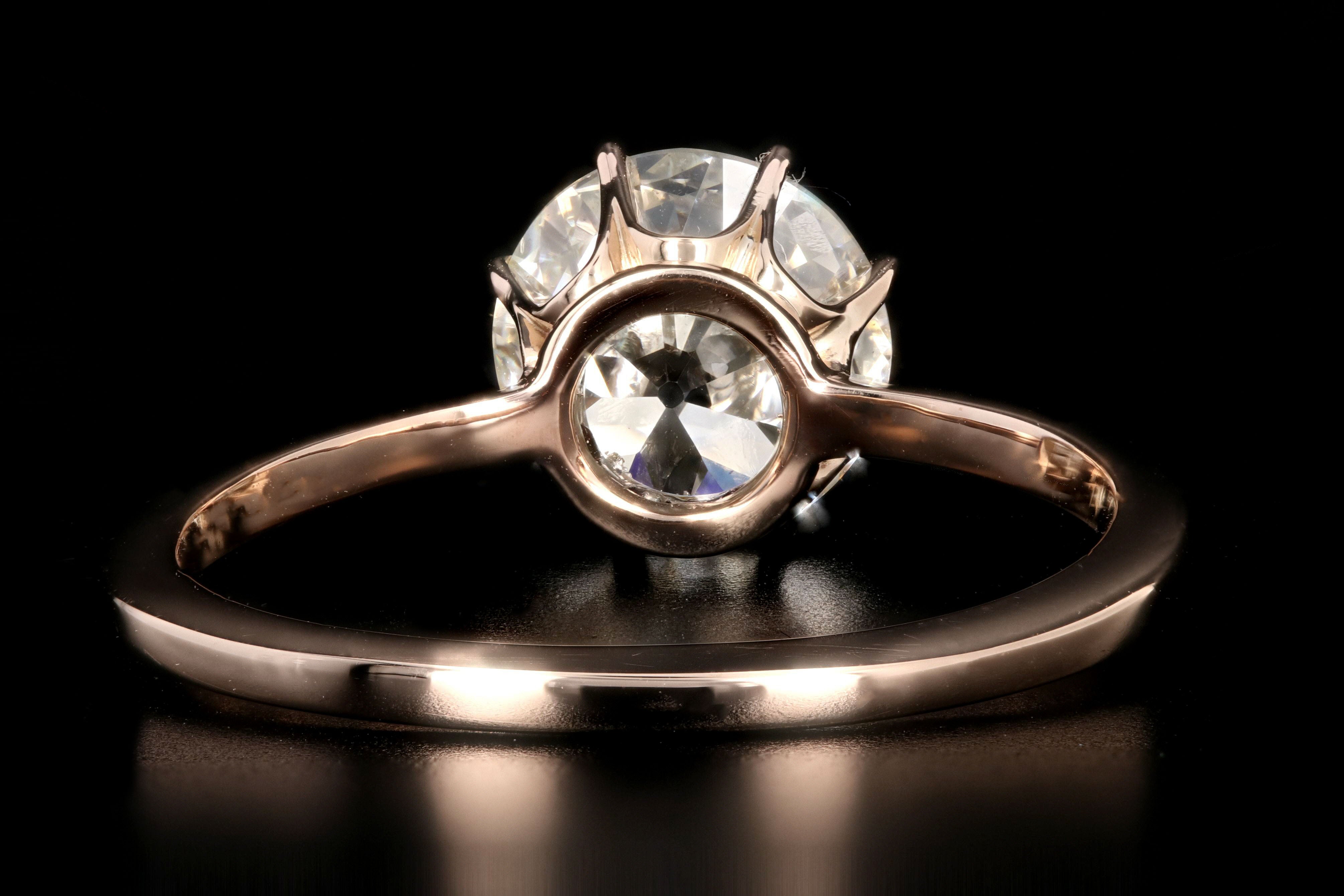 Victorian 14K Rose Gold 1.81 Carat Old European Cut Diamond Ring GIA Certified - Queen May