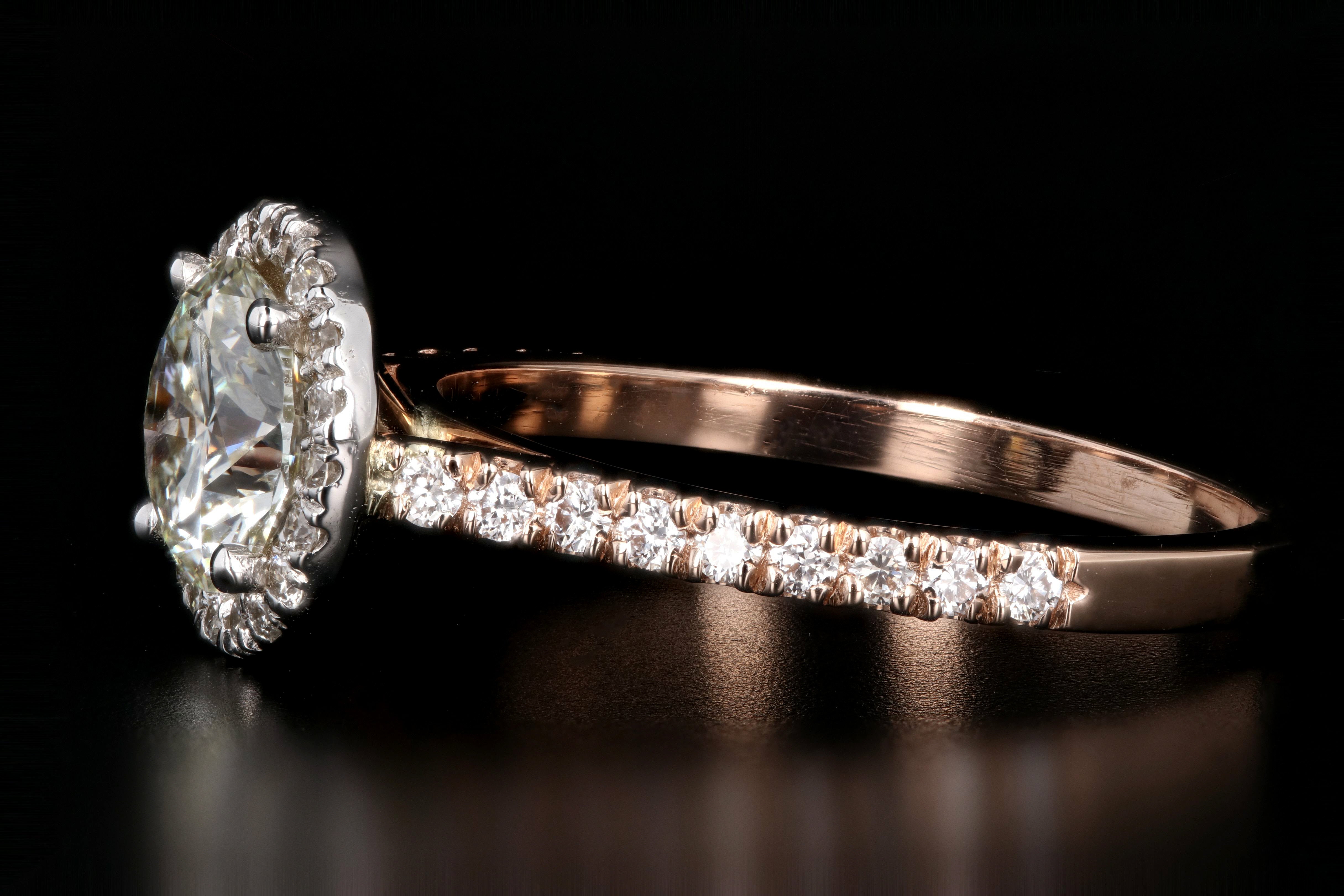 New 18K Rose Gold 1.23 Carat Round Brilliant Cut Halo Diamond Engagement Ring GIA Certified - Queen May
