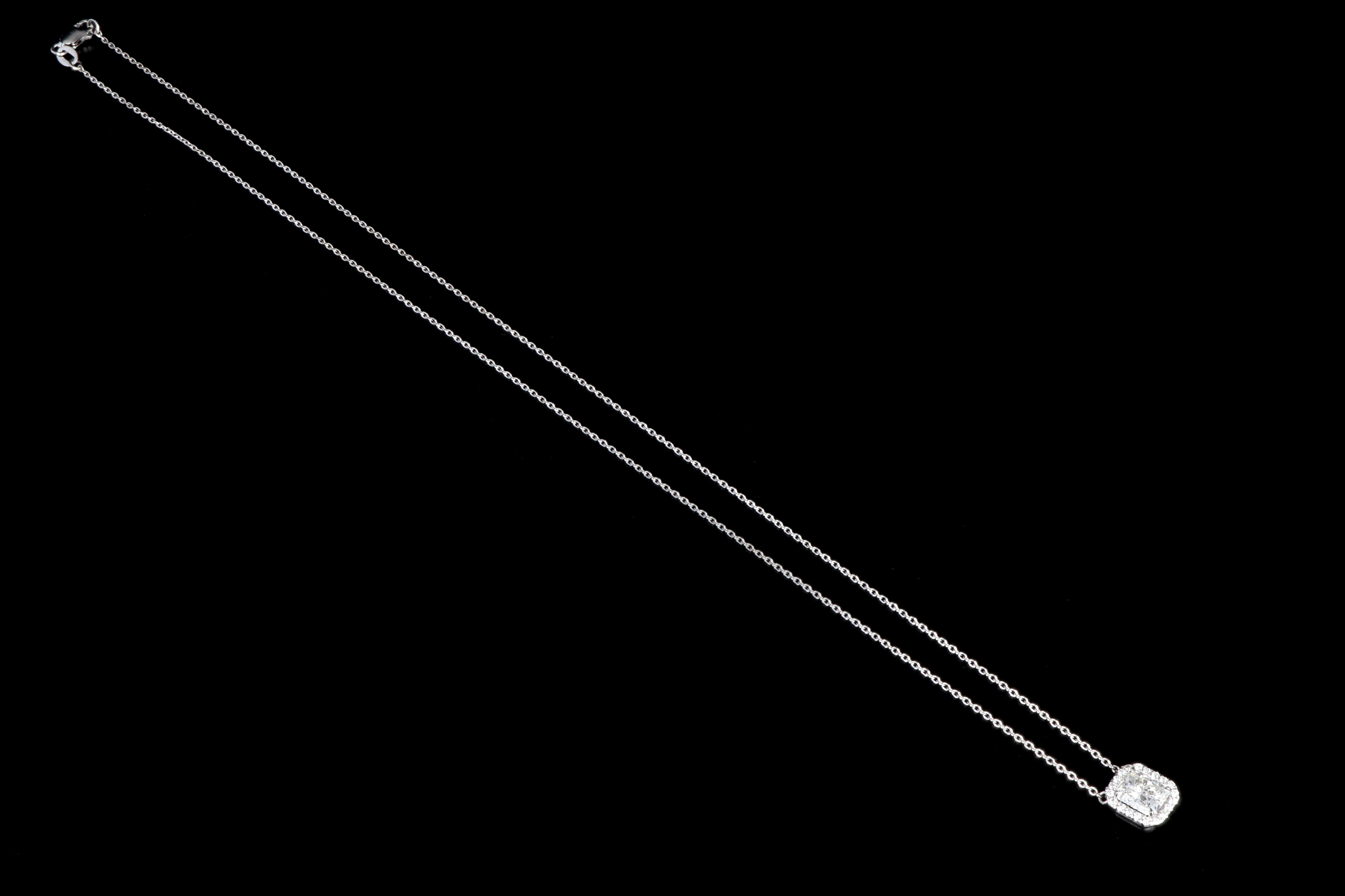 New 14K White Gold 1.06 Carat Radiant Cut Halo Necklace GIA Certified - Queen May