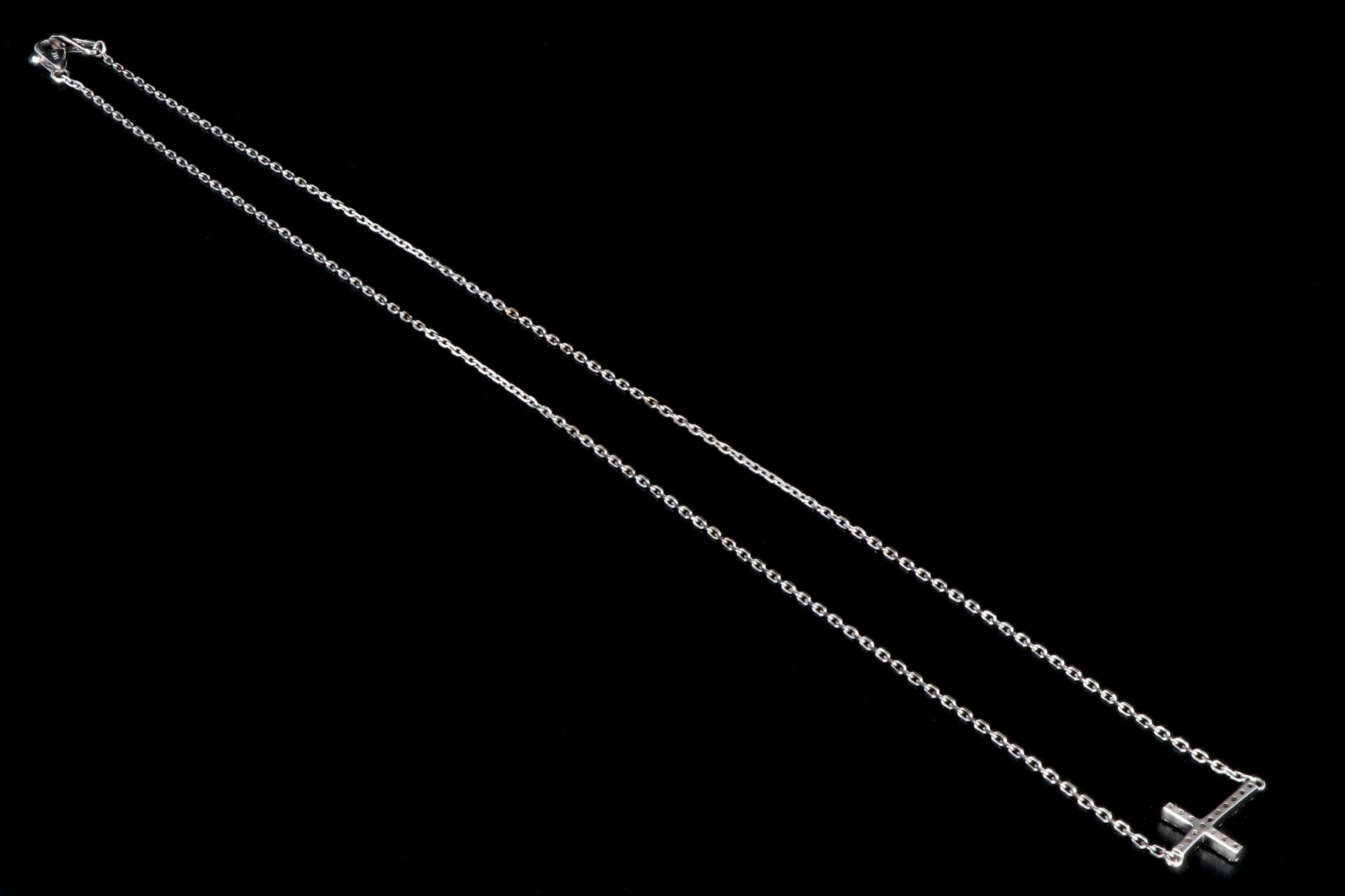 New 14K White Gold .12 Carat Diamond Cross Necklace - Queen May
