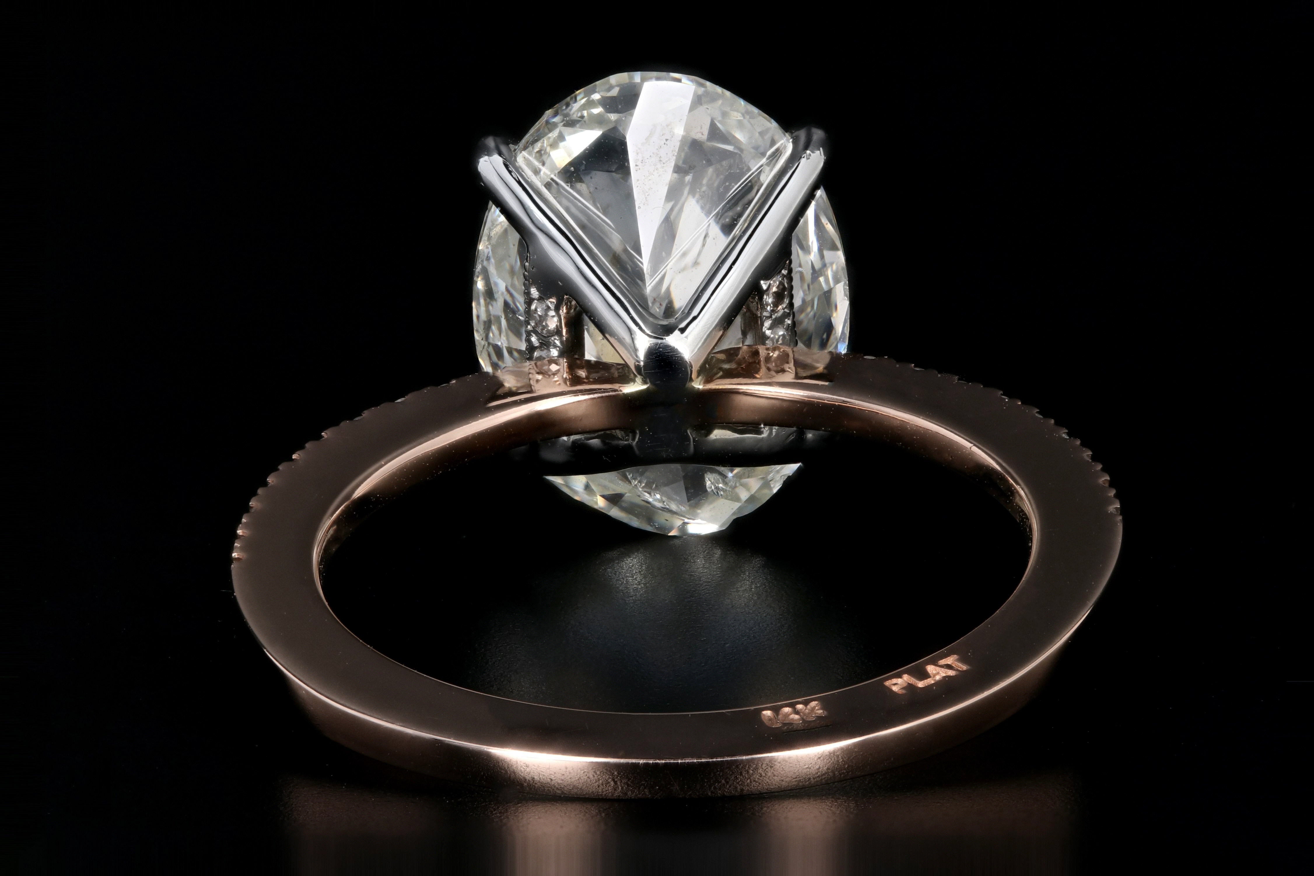 14K Rose Gold and Platinum 5.01 Carat Oval Cut Diamond Engagement Ring GIA Certified - Queen May
