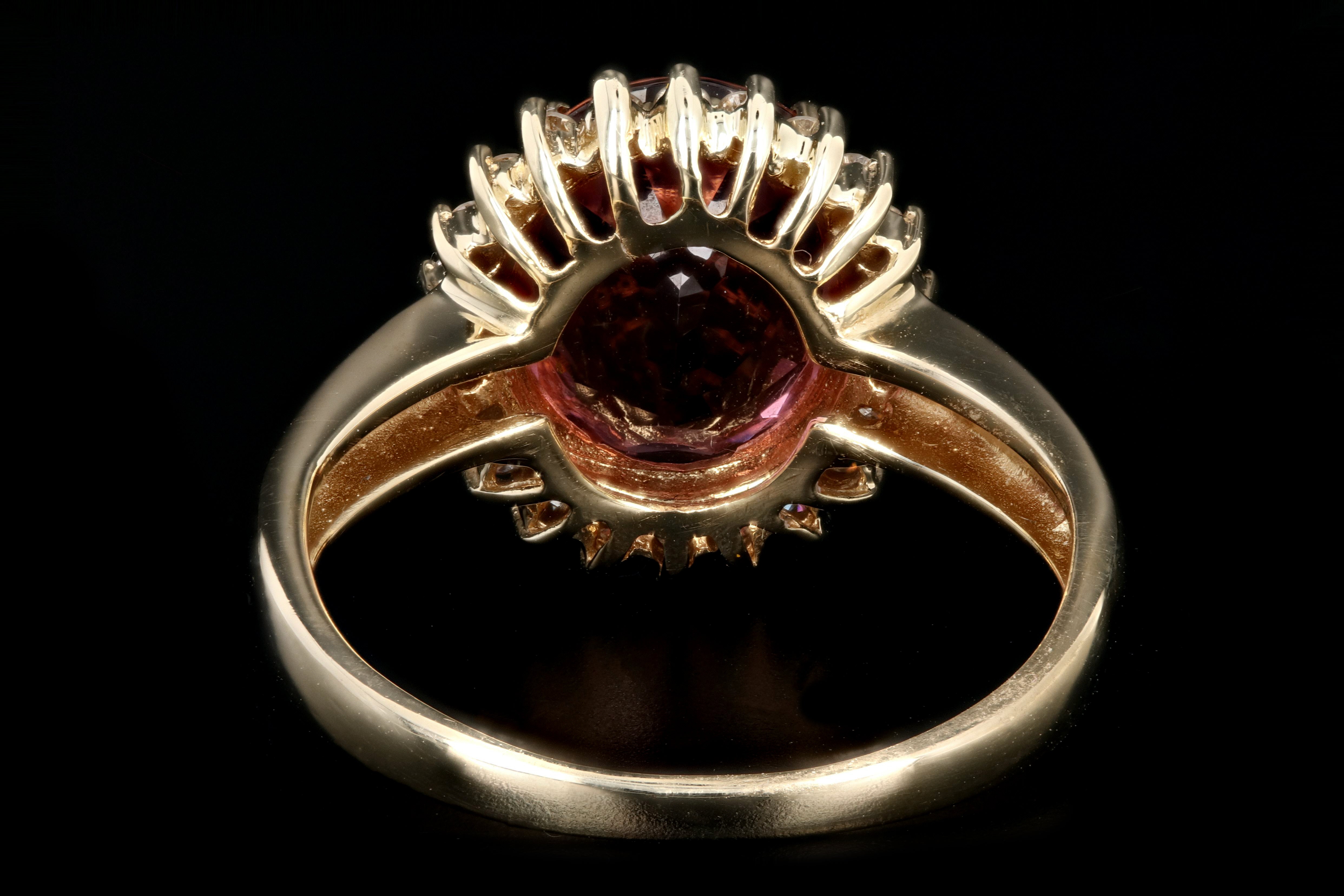Modern 14K Yellow Gold 3.5 Carat Pink Tourmaline Diamond Halo Ring - Queen May