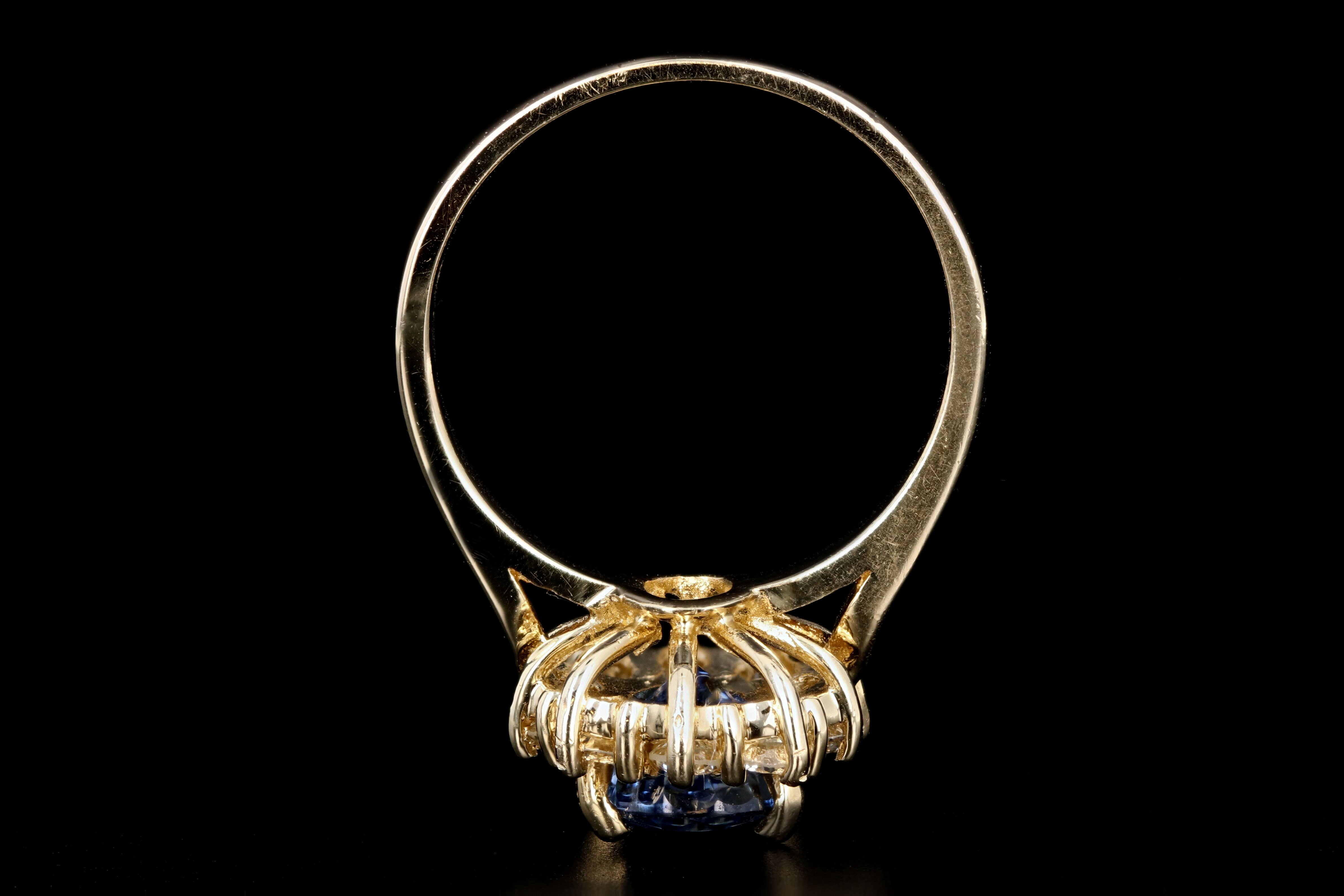Modern 14K Yellow Gold 2.18 Natural Sapphire and Diamond Halo Ring - Queen May