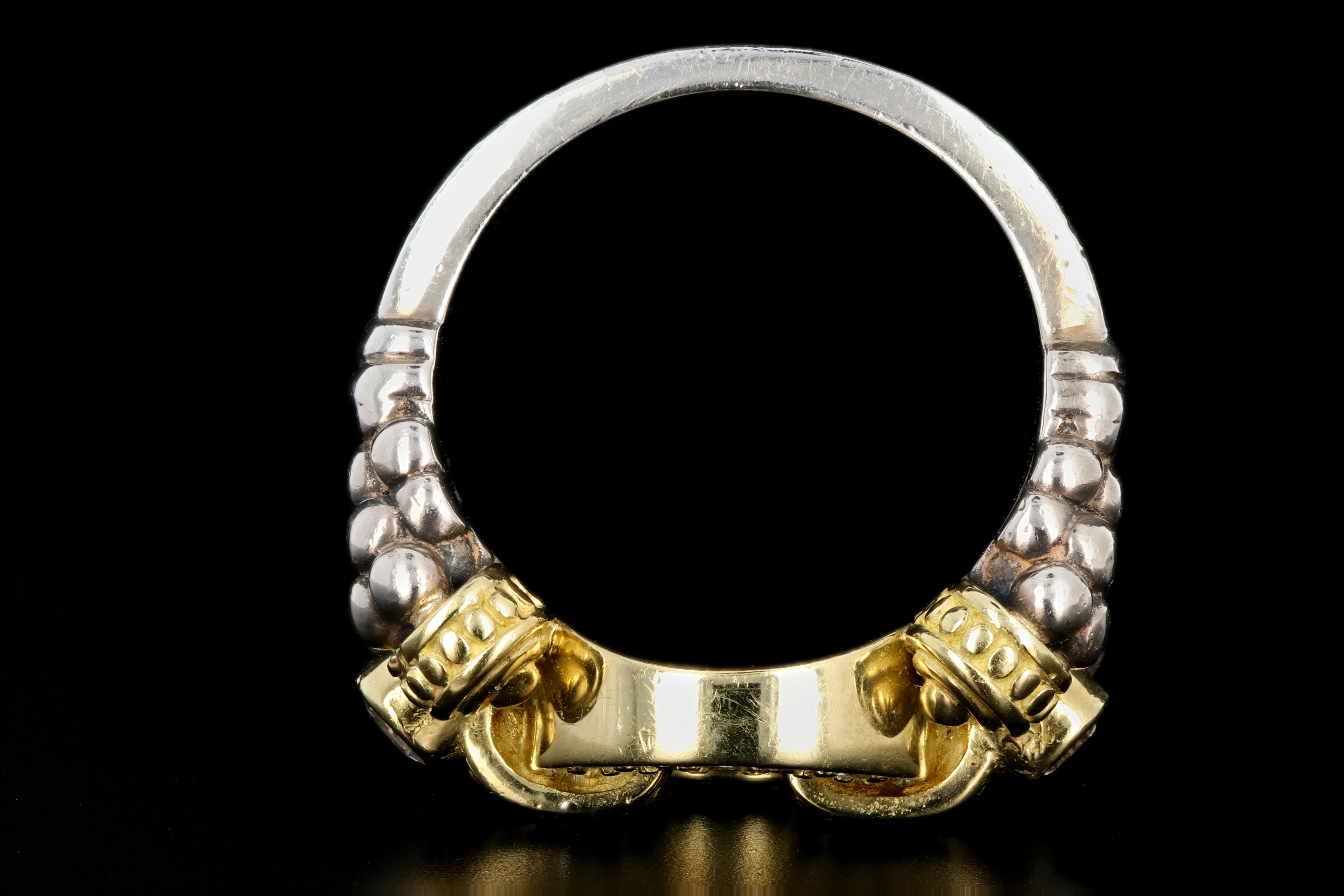 Modern Lagos 18K Yellow Gold and Sterling Silver .48 Carat Round Brilliant Cut Diamond Caviar Circle Game Ring - Queen May
