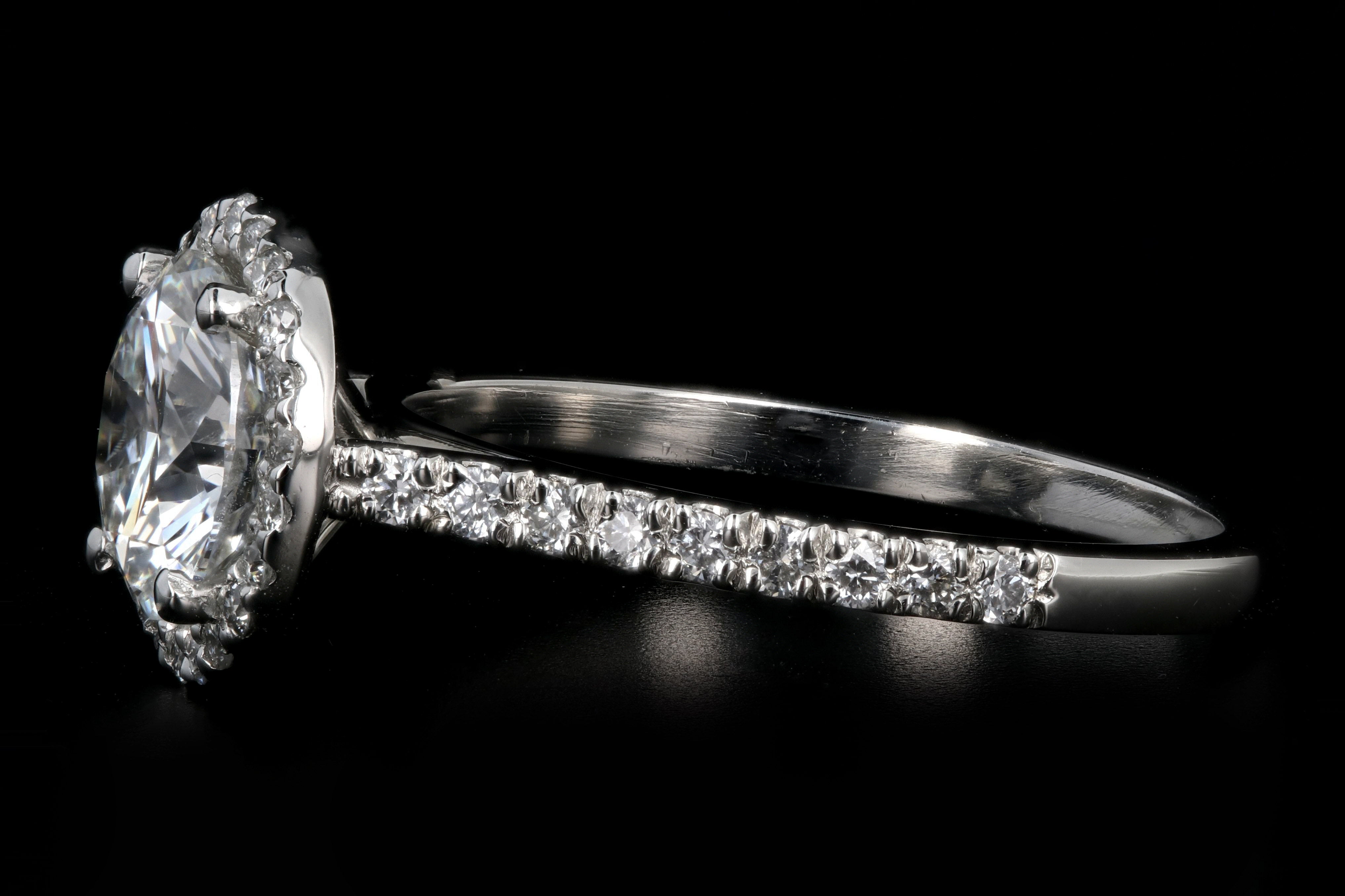 New Platinum 1.56 Carat Round Brilliant Cut Diamond Halo Engagement Ring GIA Certified - Queen May