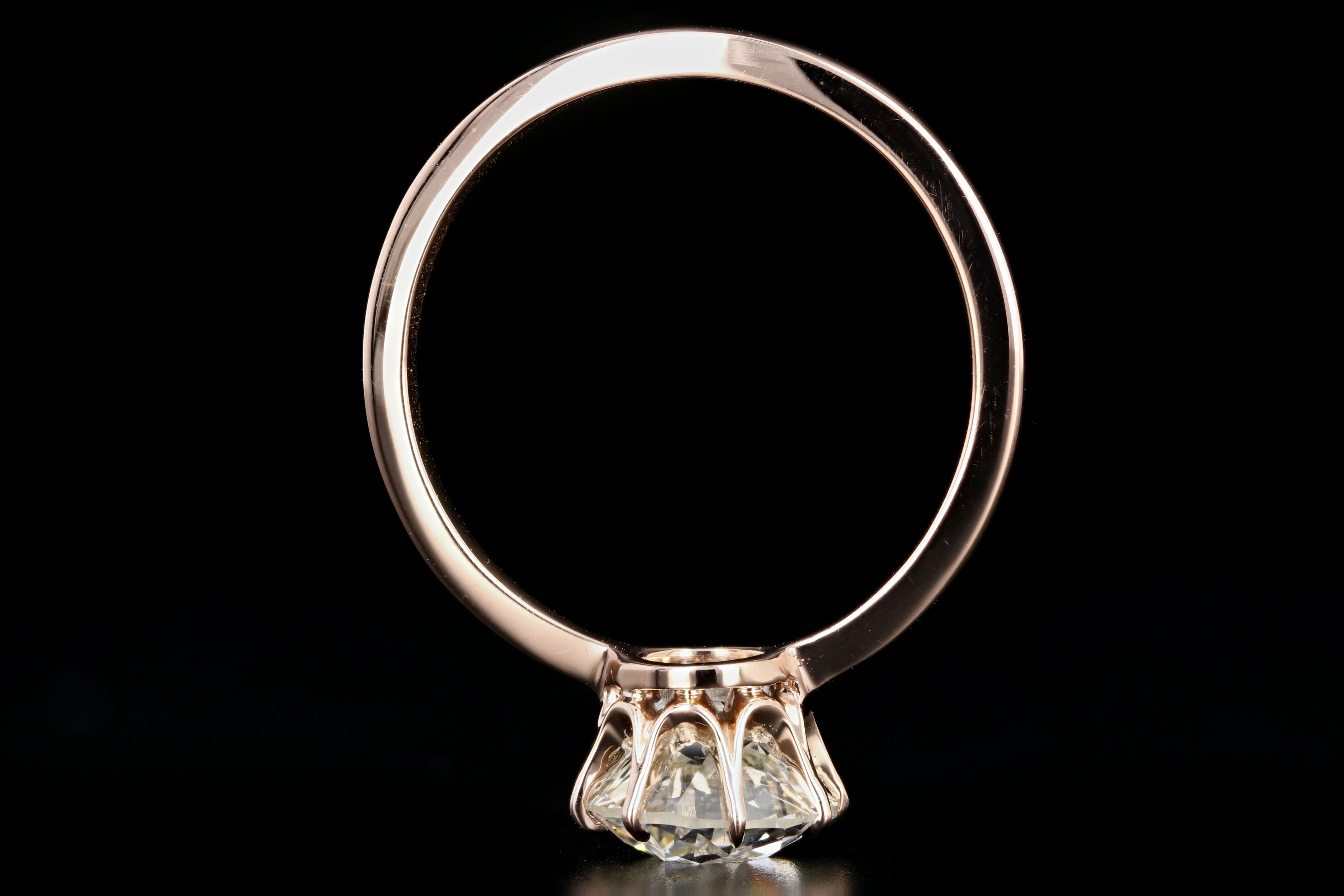 Victorian 14K Rose Gold 1.81 Carat Old European Cut Diamond Ring GIA Certified - Queen May