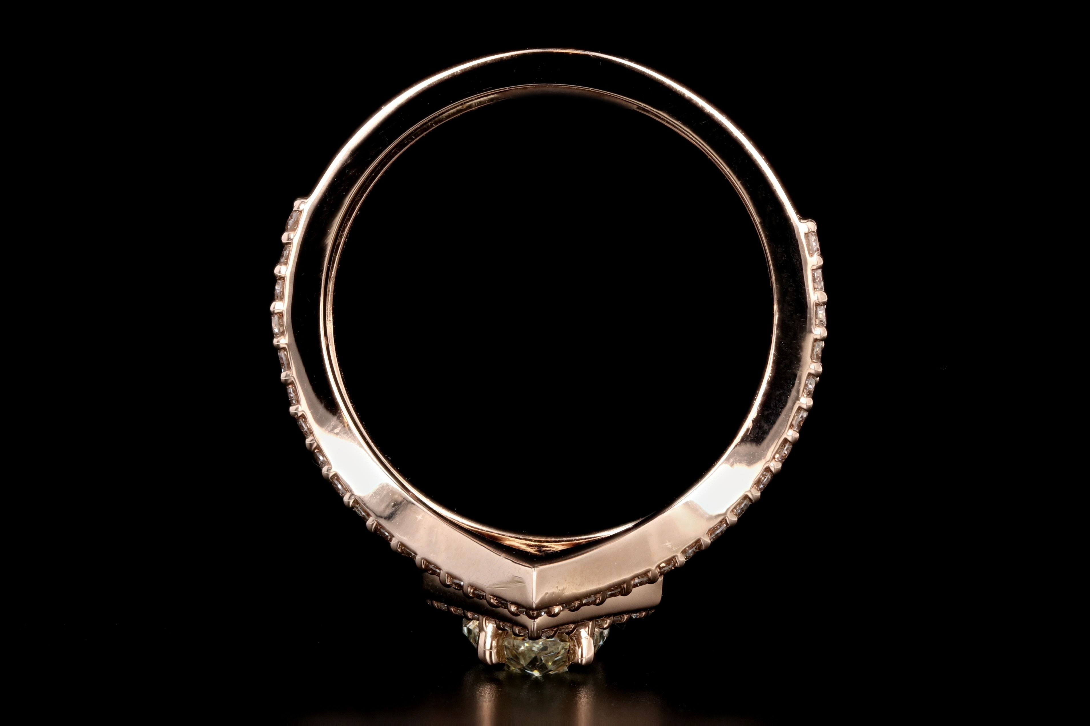 14K Rose Gold Pear Diamond Halo Engagement Ring w/ Matching Jacket Band Set - Queen May