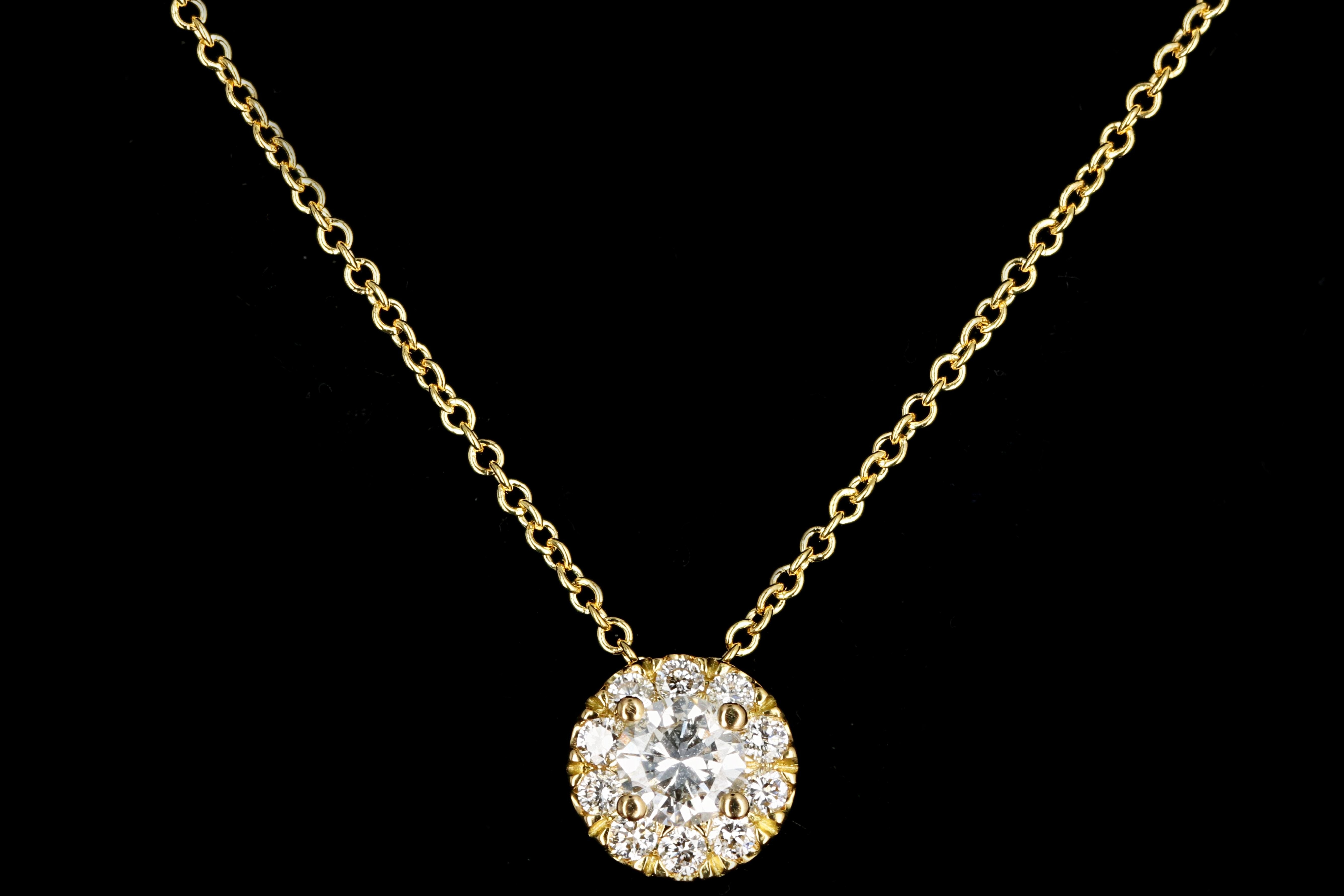 18K White, Yellow or Rose Gold .15 Carat Diamond Halo Necklace - Queen May