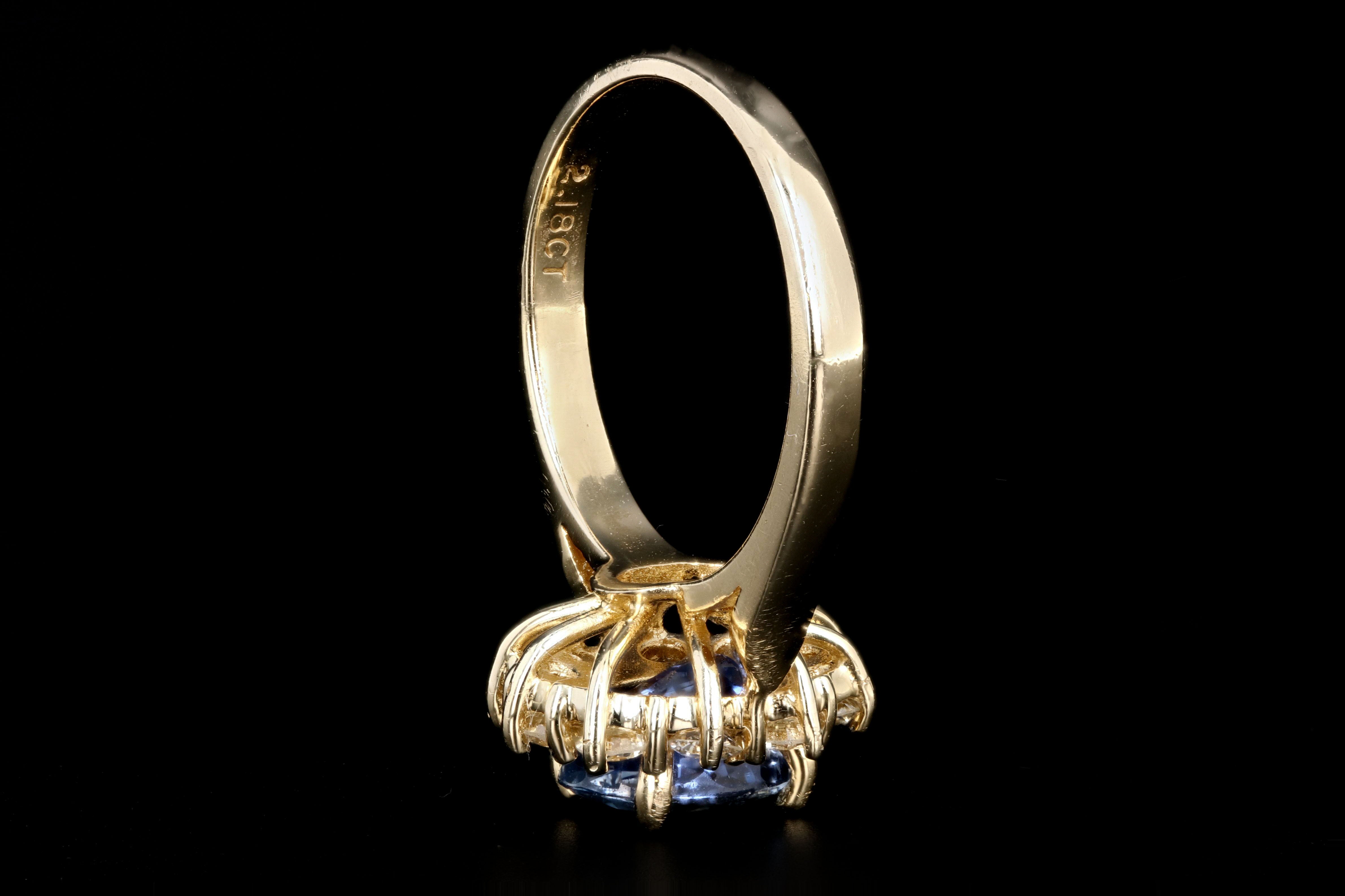 Modern 14K Yellow Gold 2.18 Natural Sapphire and Diamond Halo Ring - Queen May