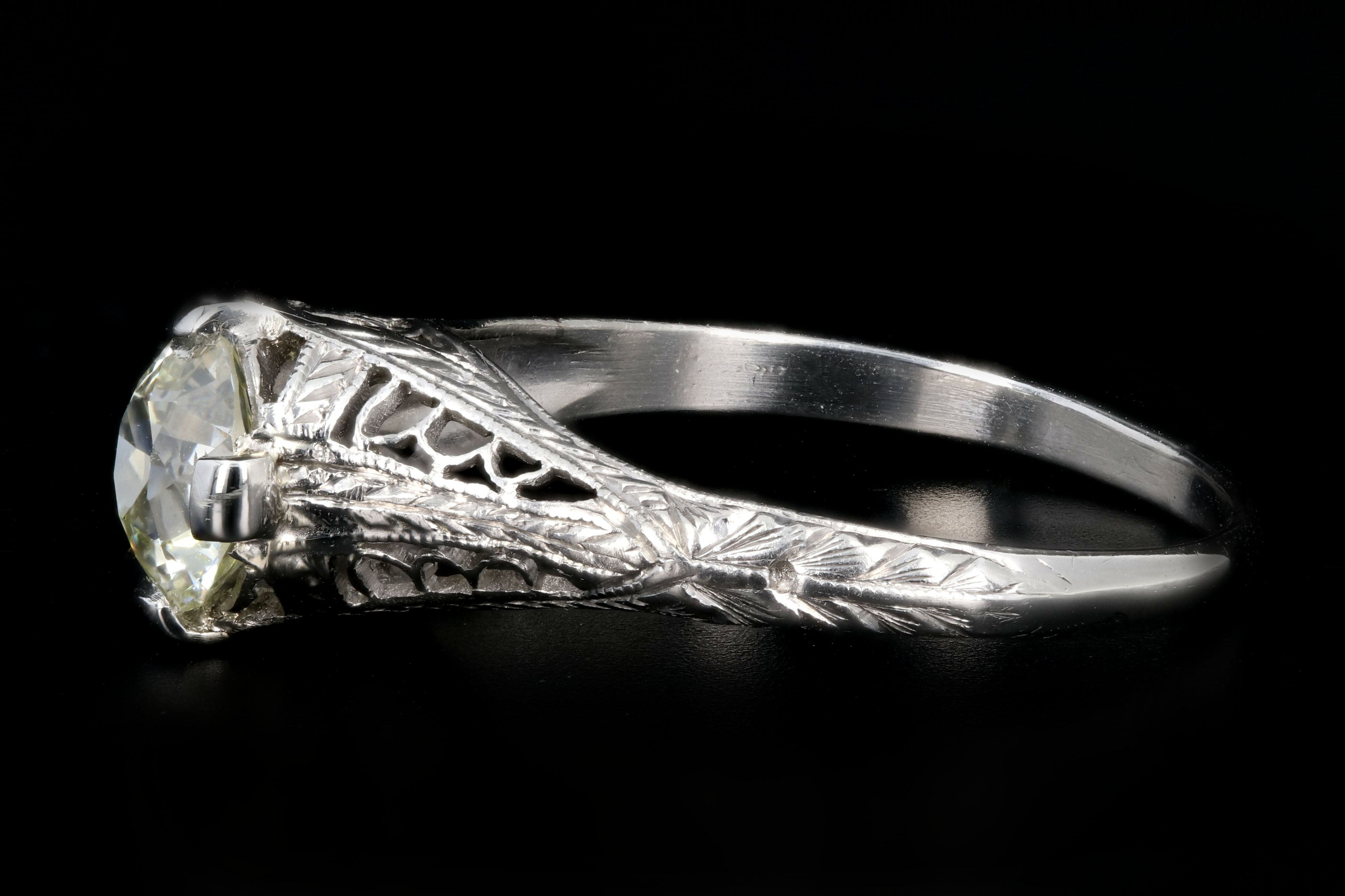 Art Deco Platinum 1.18 Carat Old European Cut Diamond Ring - Queen May