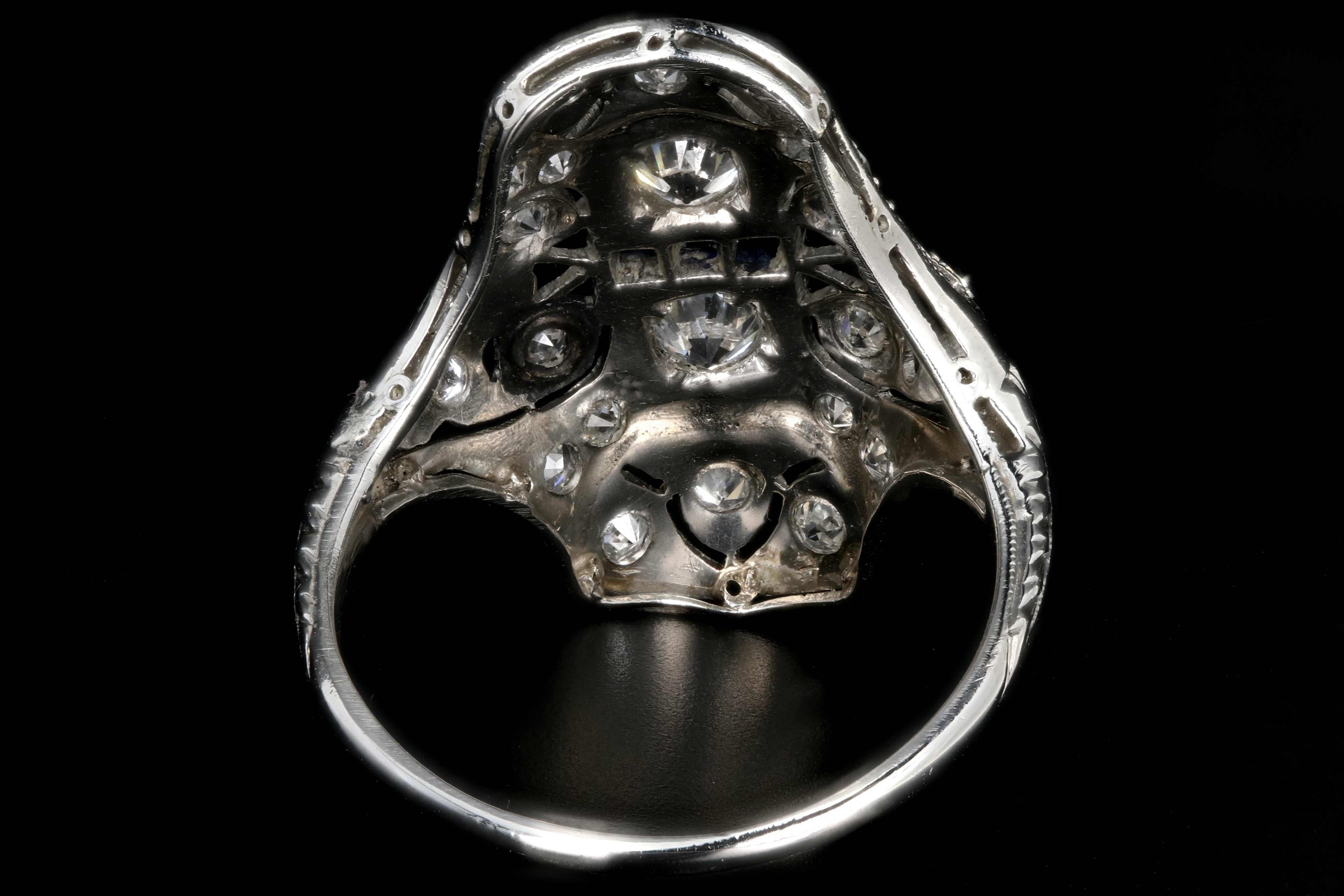 Art Deco Platinum .9 Carat Old European Cut Diamond and Sapphire Shield Style Ring - Queen May