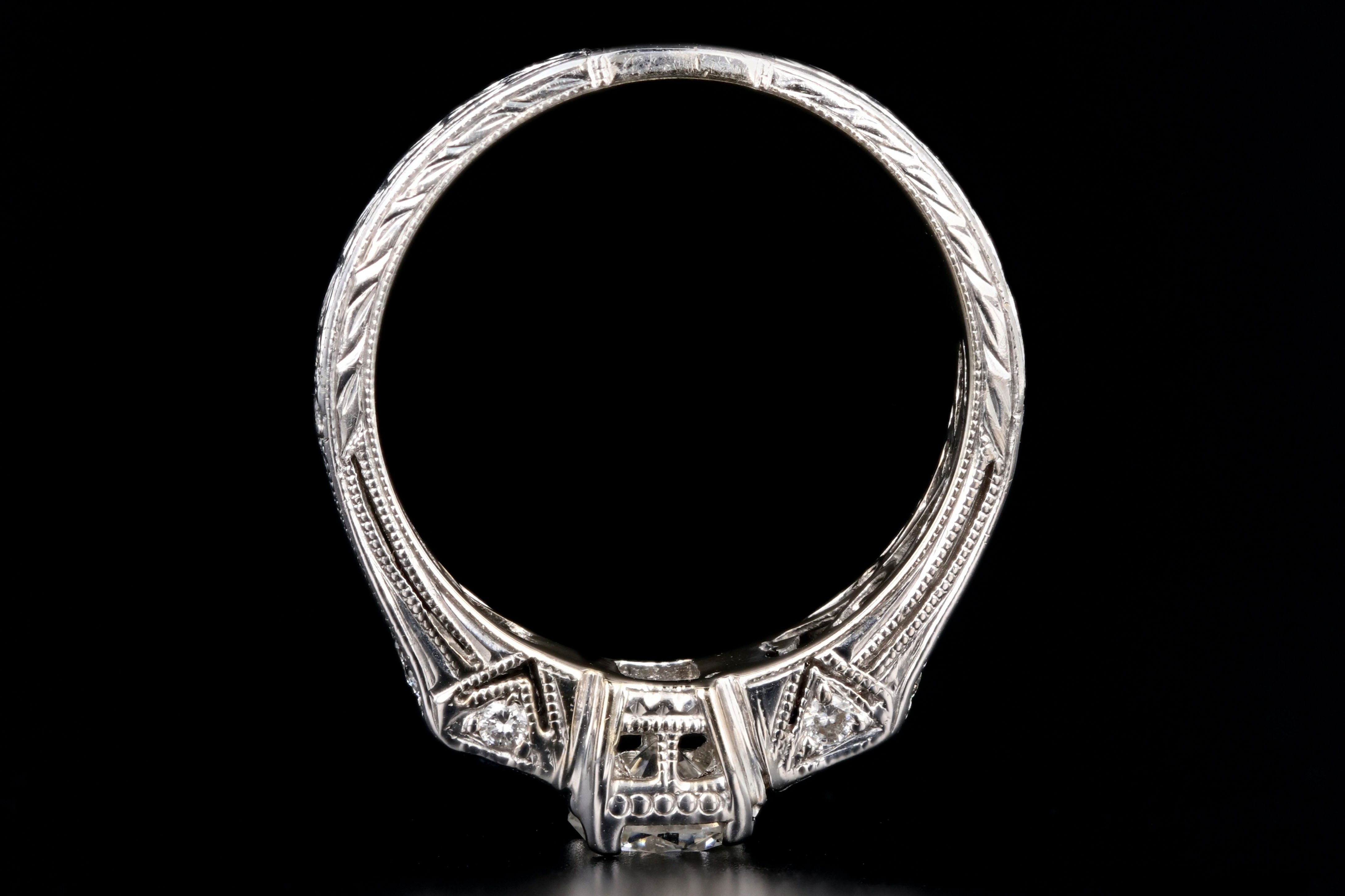 Art Deco Inspired 18K White Gold .50 Carat Diamond and Sapphire Ring - Queen May