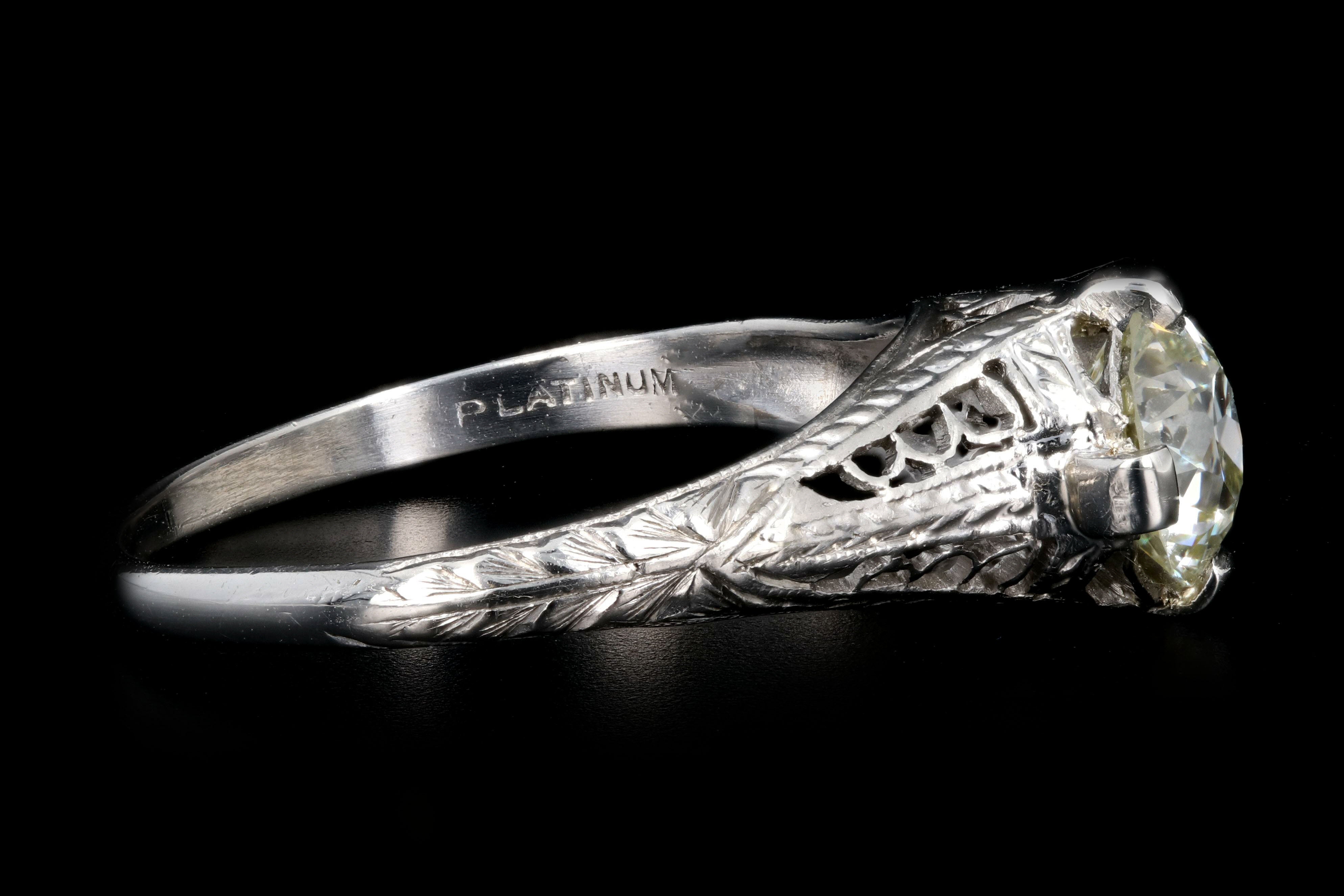 Art Deco Platinum 1.18 Carat Old European Cut Diamond Ring - Queen May