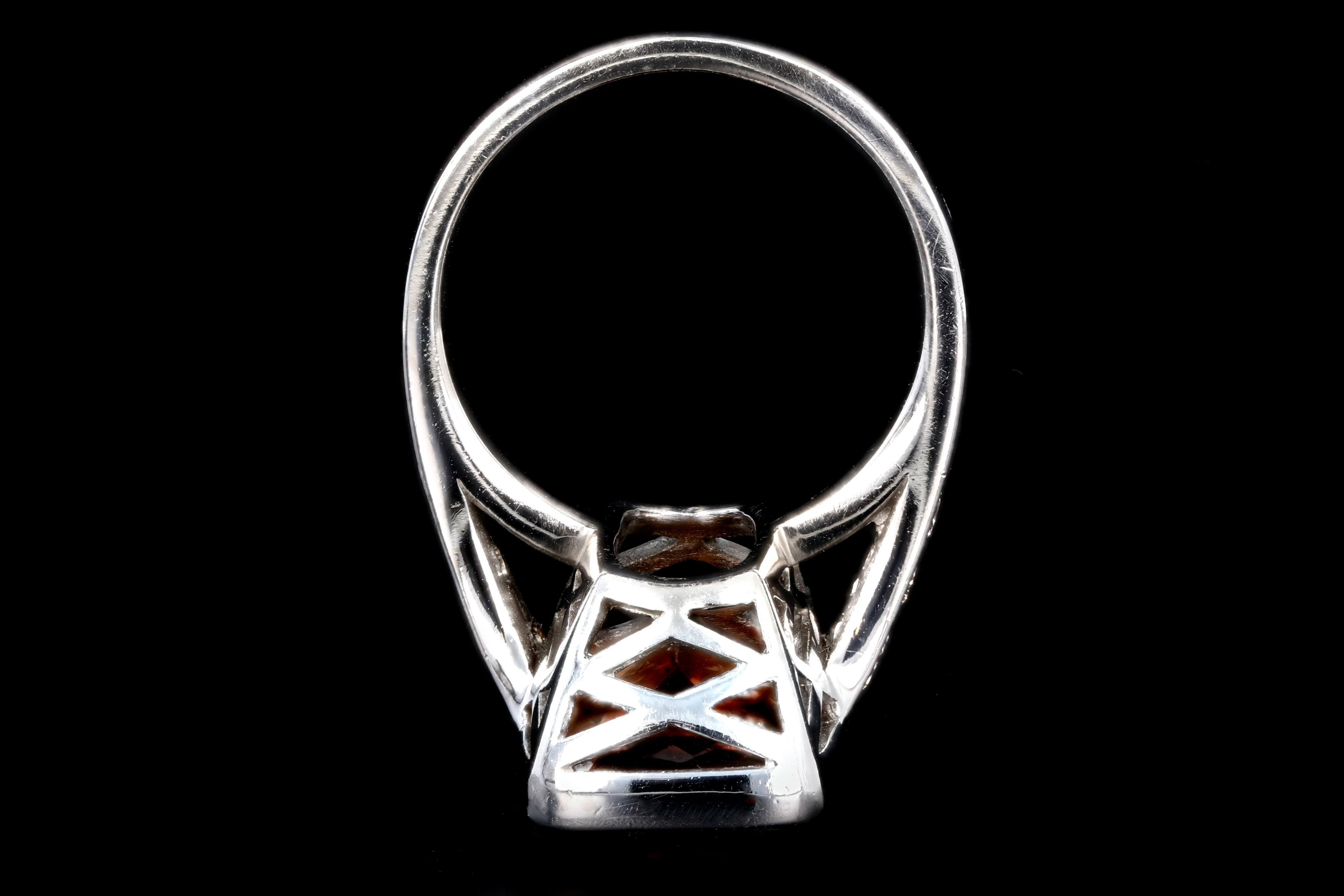 Modern 18K White Gold 11.2 Carat Citrine and Diamond Cocktail Ring - Queen May