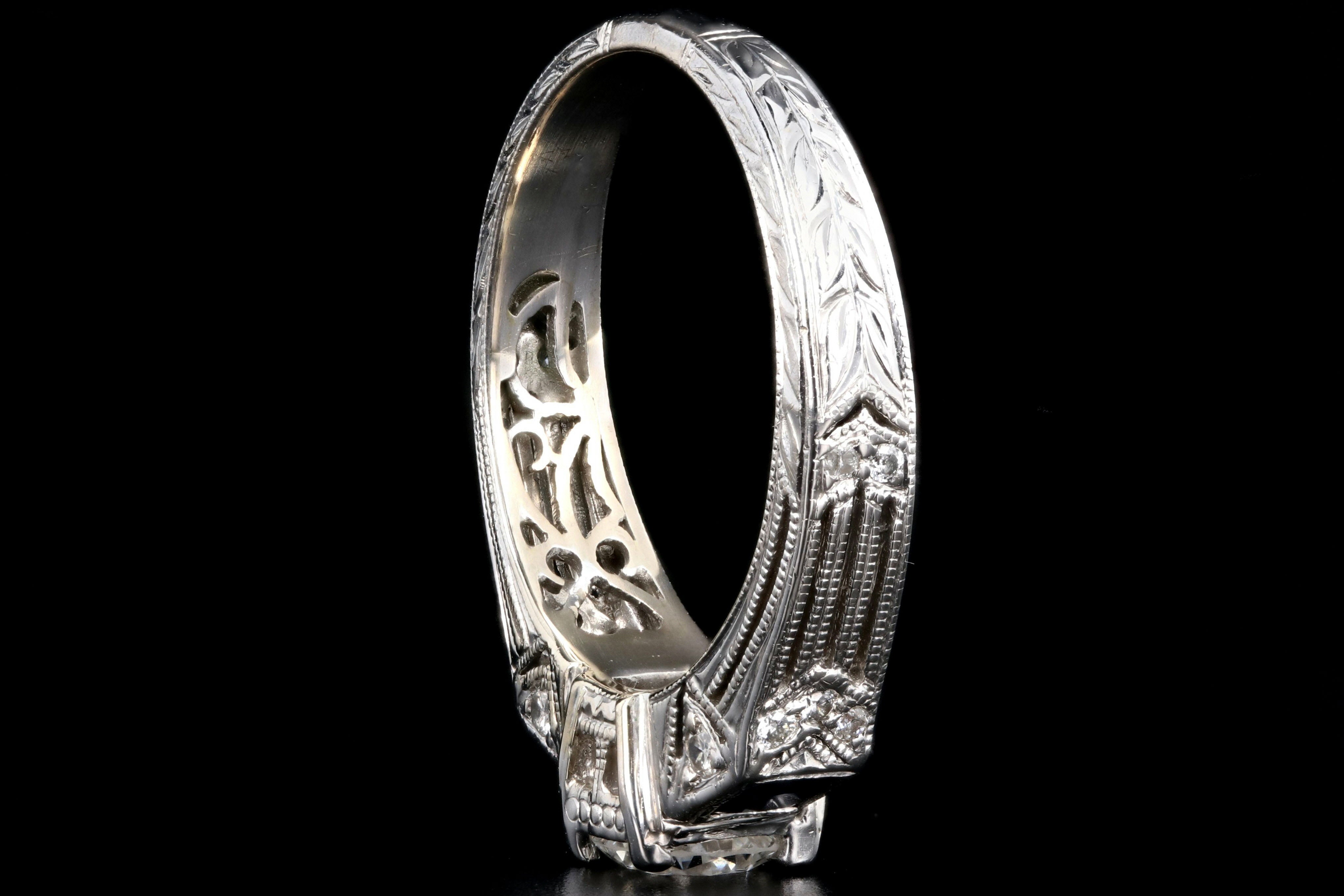 Art Deco Inspired 18K White Gold .50 Carat Diamond and Sapphire Ring - Queen May