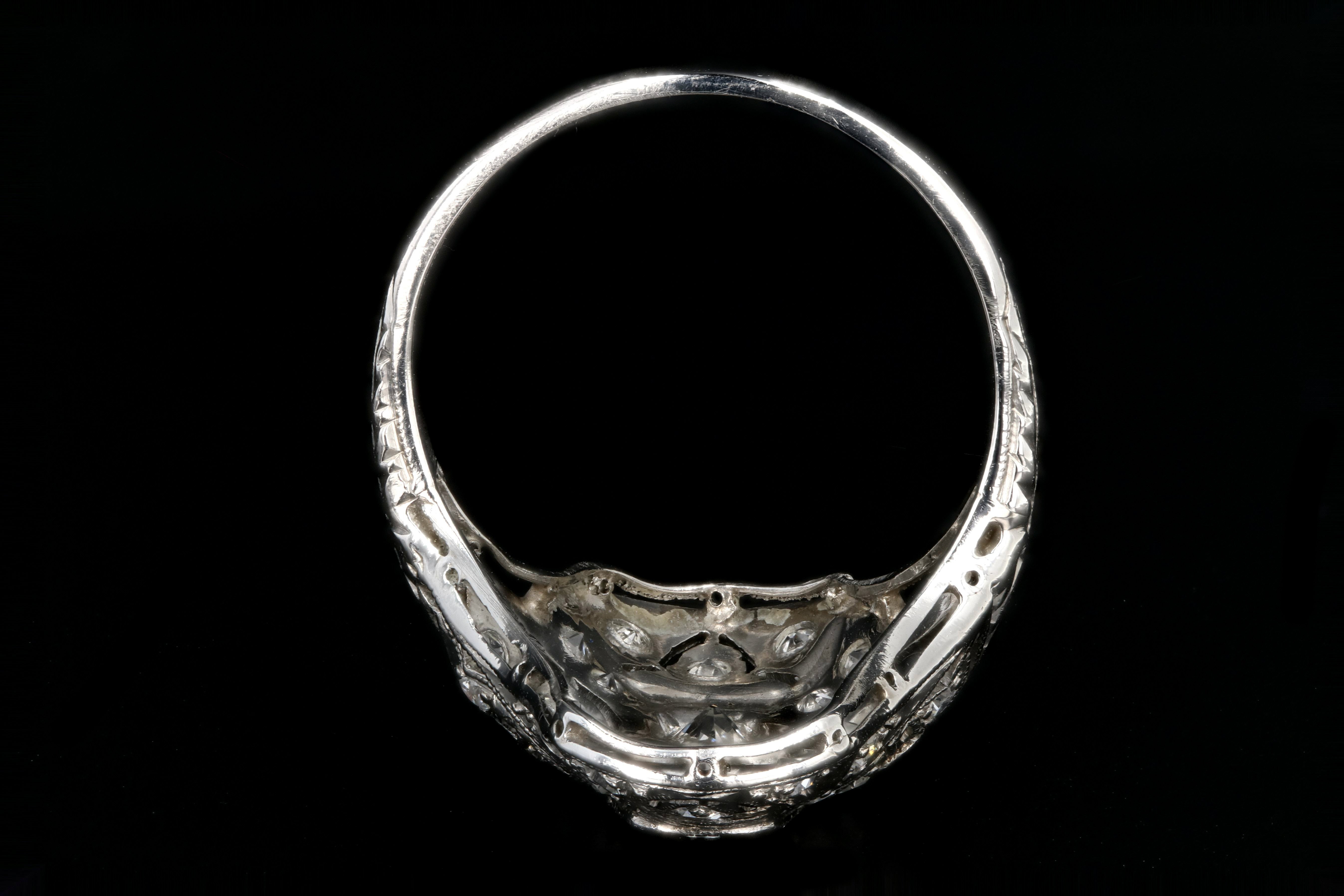 Art Deco Platinum .9 Carat Old European Cut Diamond and Sapphire Shield Style Ring - Queen May
