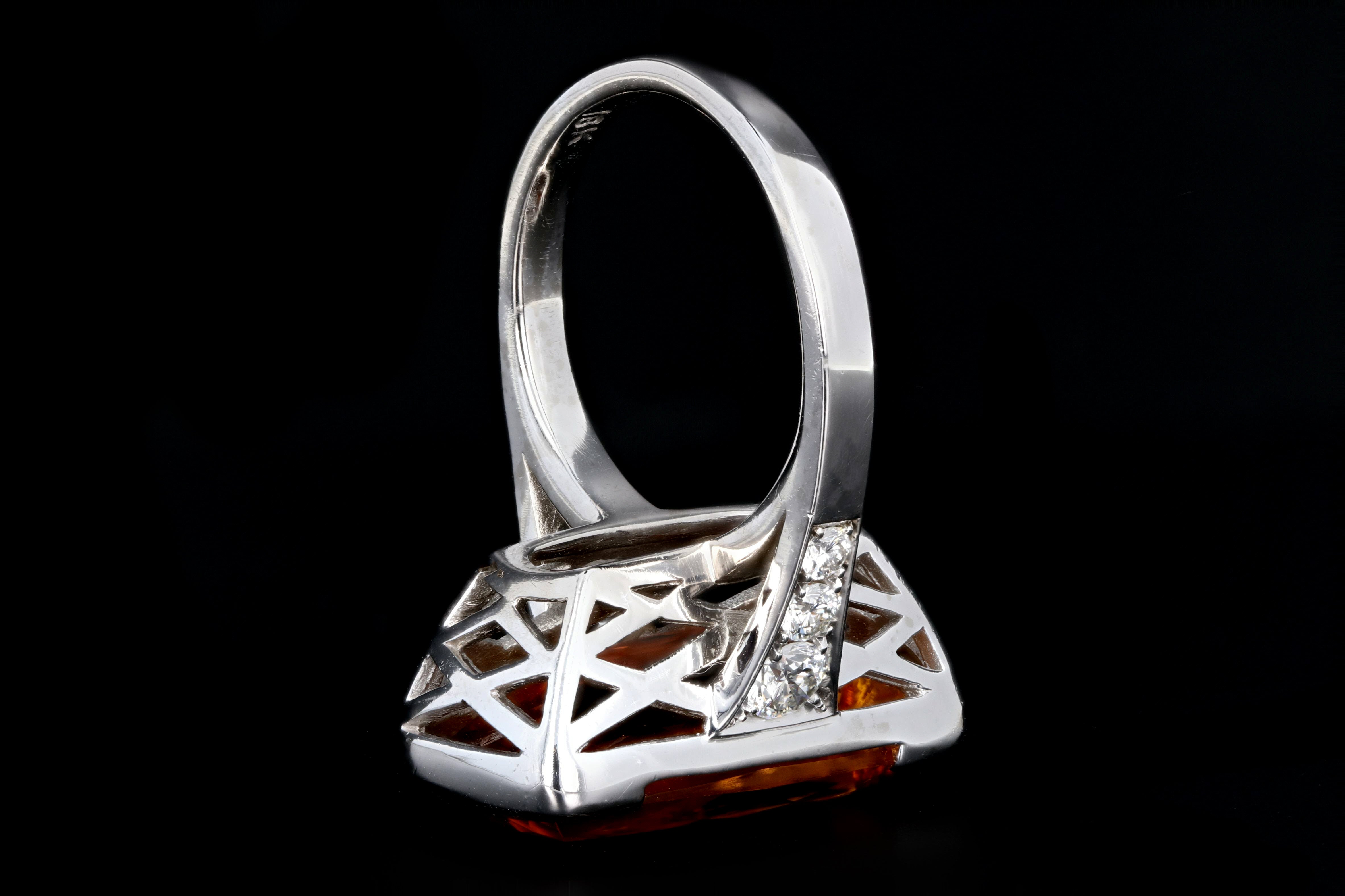 Modern 18K White Gold 11.2 Carat Citrine and Diamond Cocktail Ring - Queen May
