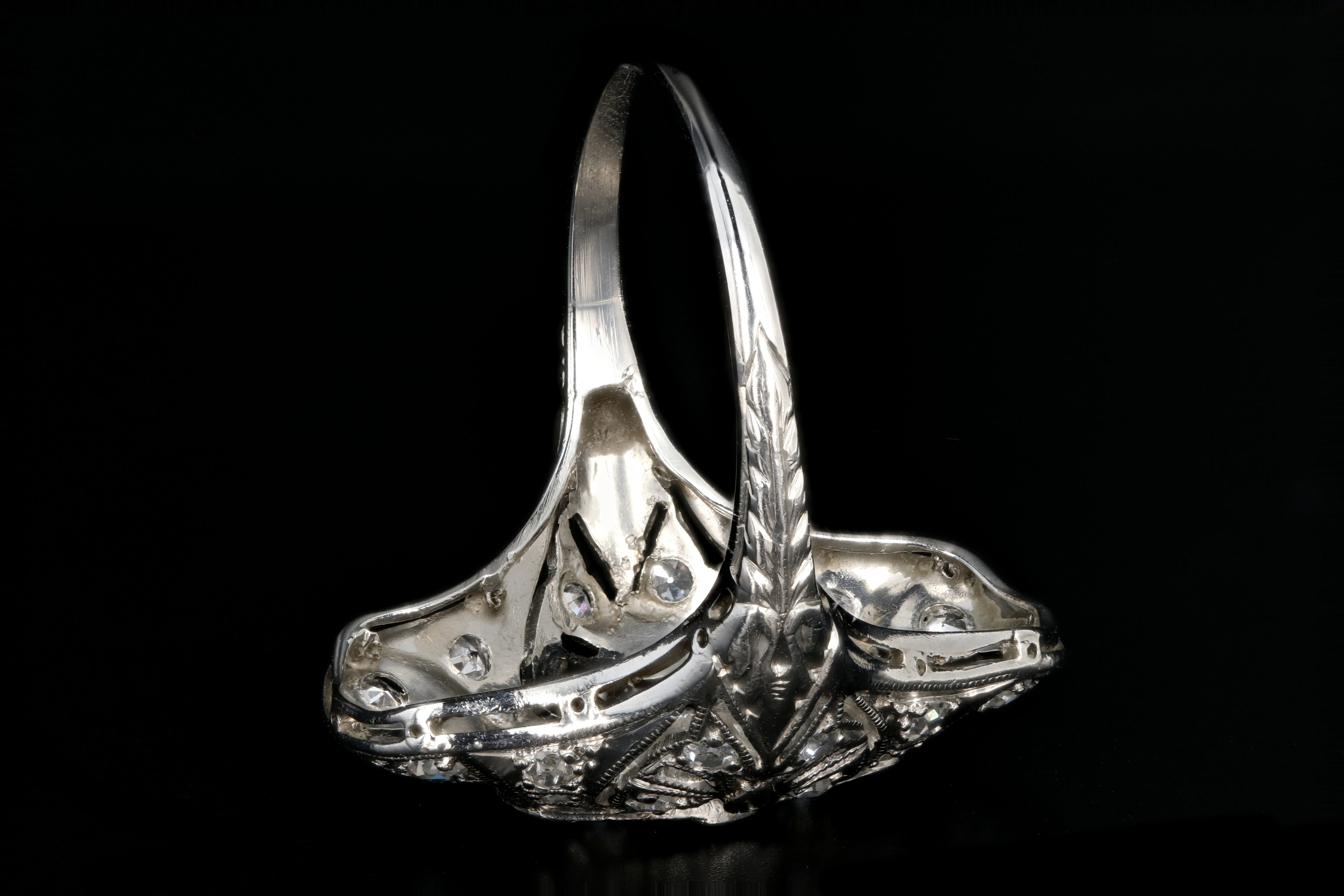 Art Deco Platinum .9 Carat Old European Cut Diamond and Sapphire Shield Style Ring - Queen May