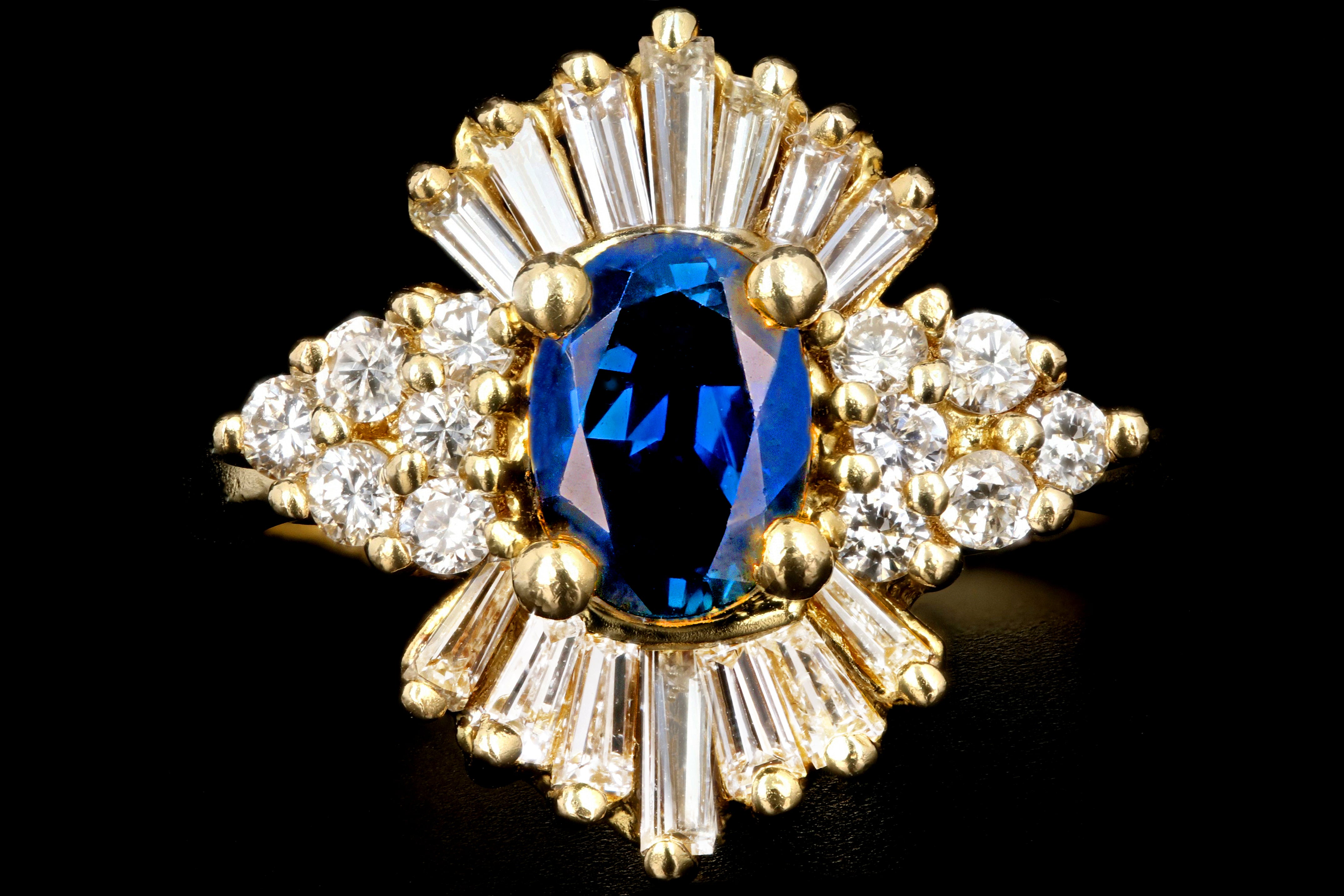 Modern 18K Yellow Gold 1 Carat Oval Cut Natural Sapphire and Diamond Ring - Queen May