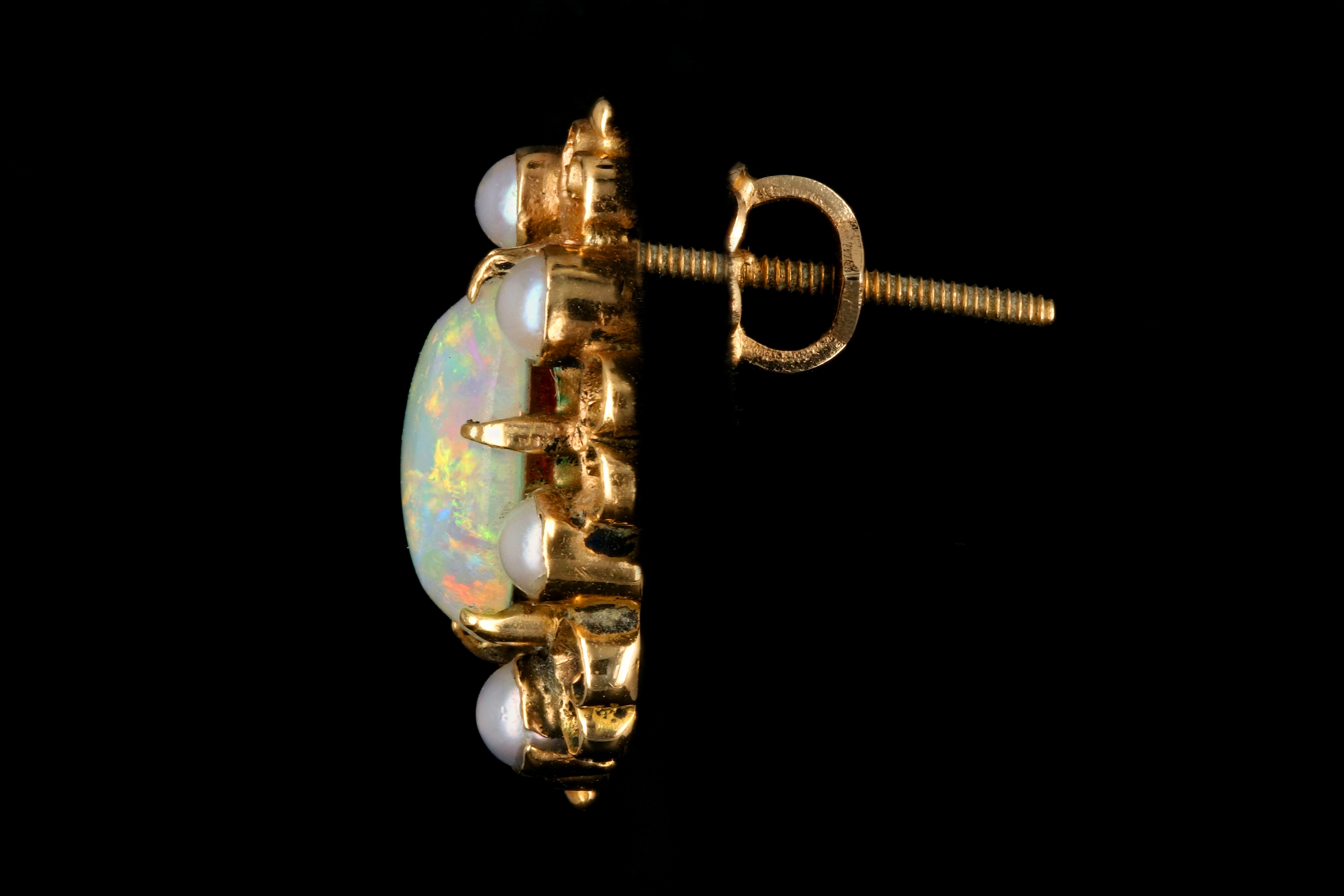 Victorian Revival Opal and Seed Pearl Earrings - Queen May