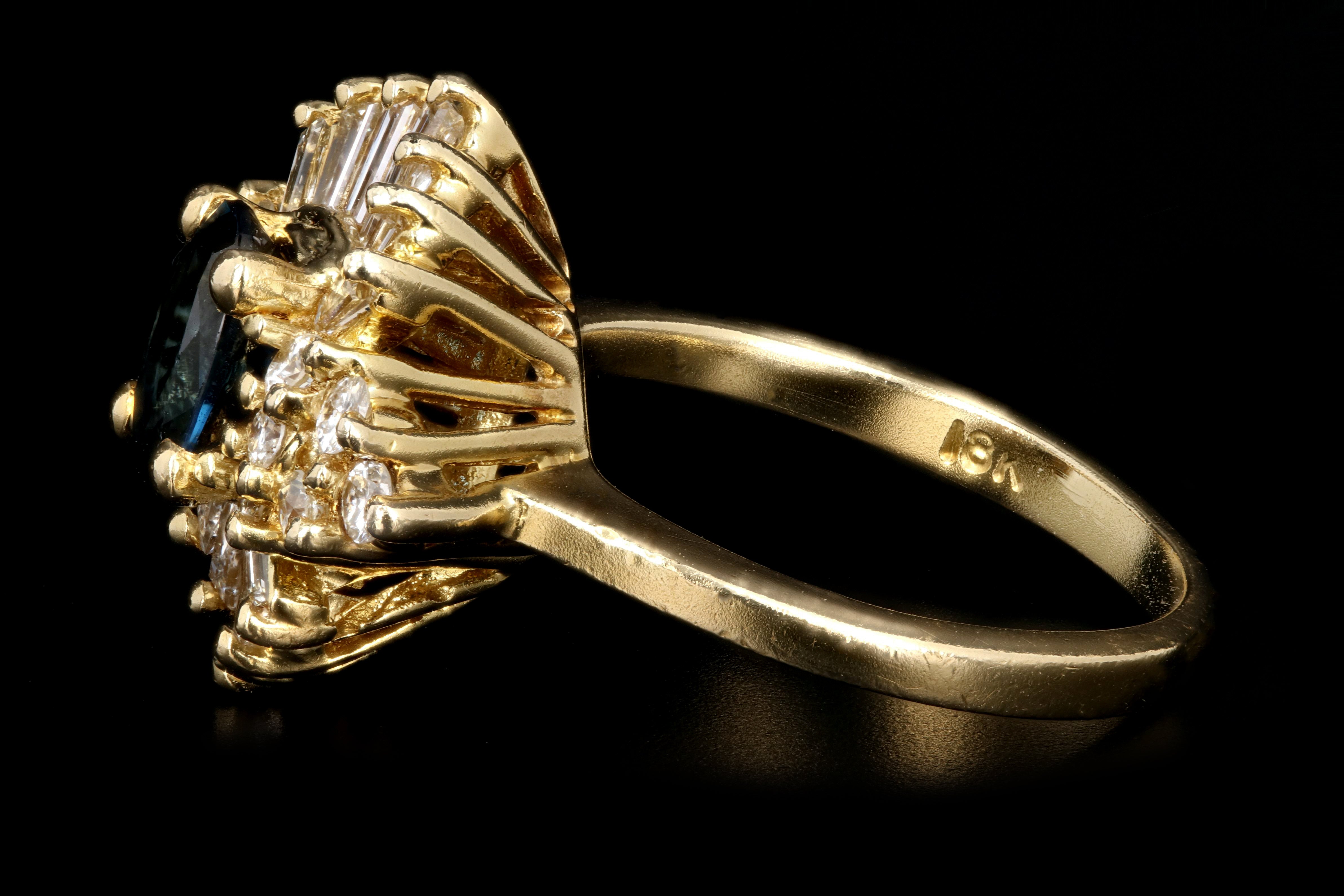 Modern 18K Yellow Gold 1 Carat Oval Cut Natural Sapphire and Diamond Ring - Queen May