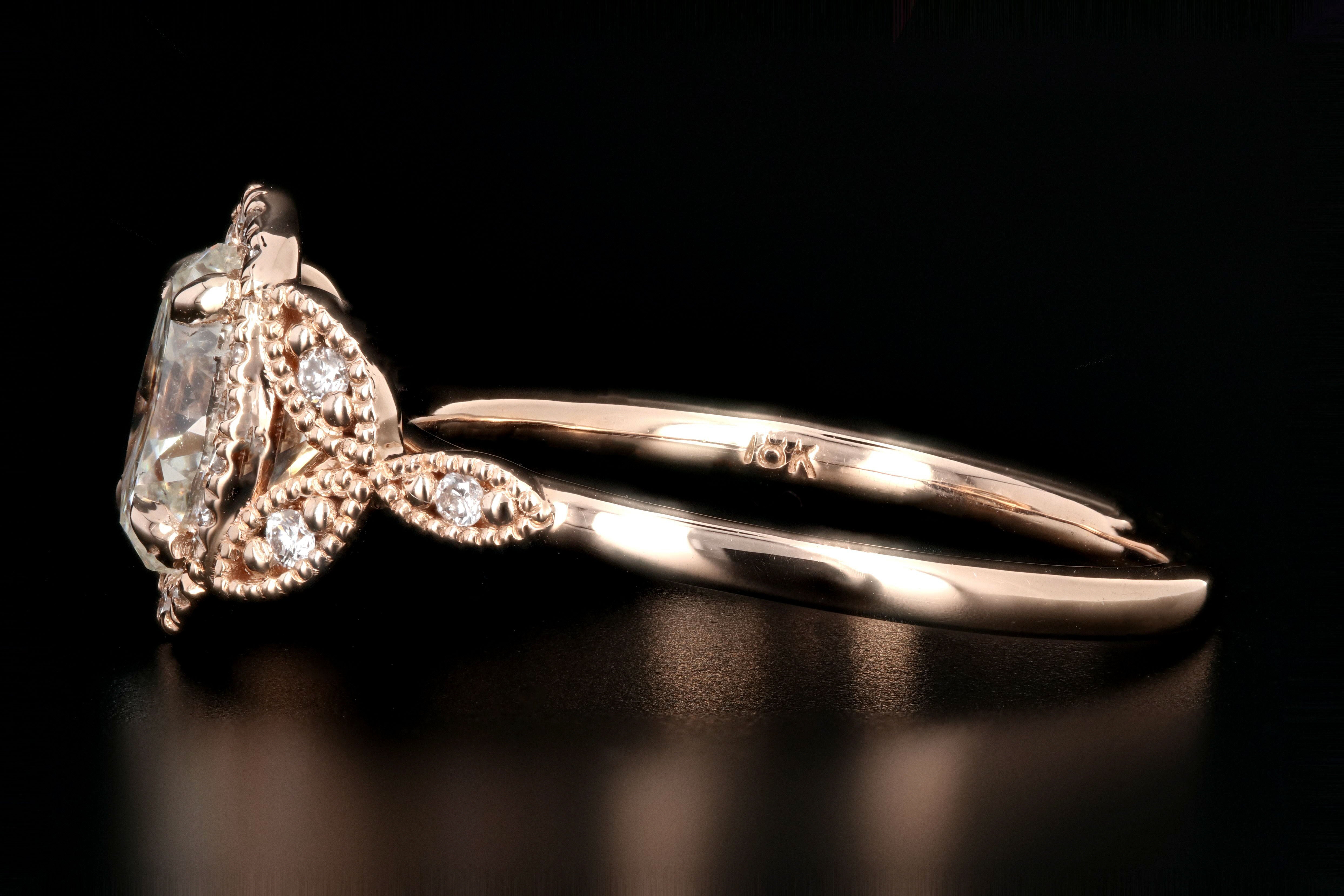 New 18K Rose Gold 1.22 Carat Oval Cut Diamond Halo Engagement Ring GIA Certified - Queen May