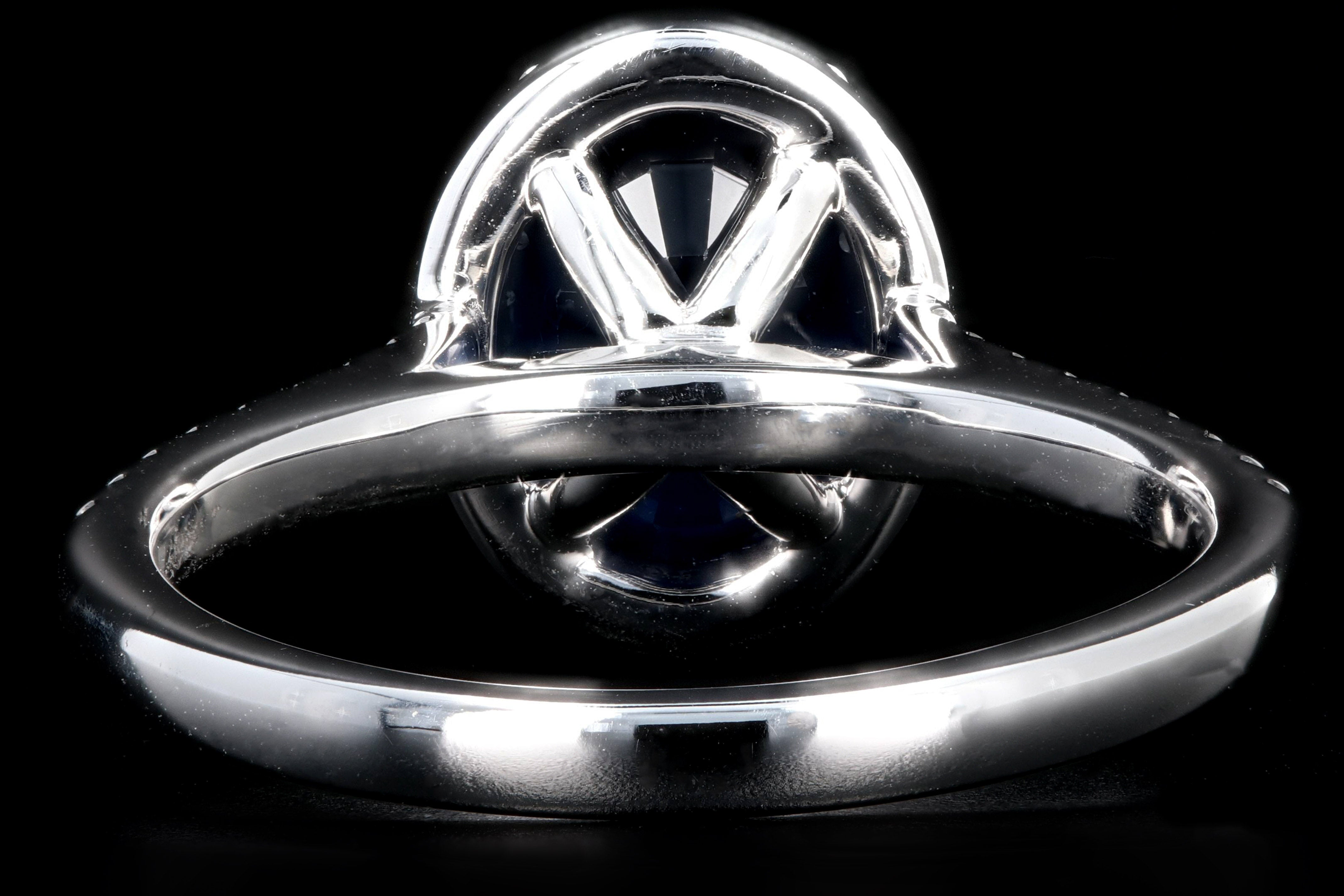 New 14K White Gold 1.58 Carat Oval Cut Sapphire and Diamond Halo Ring - Queen May