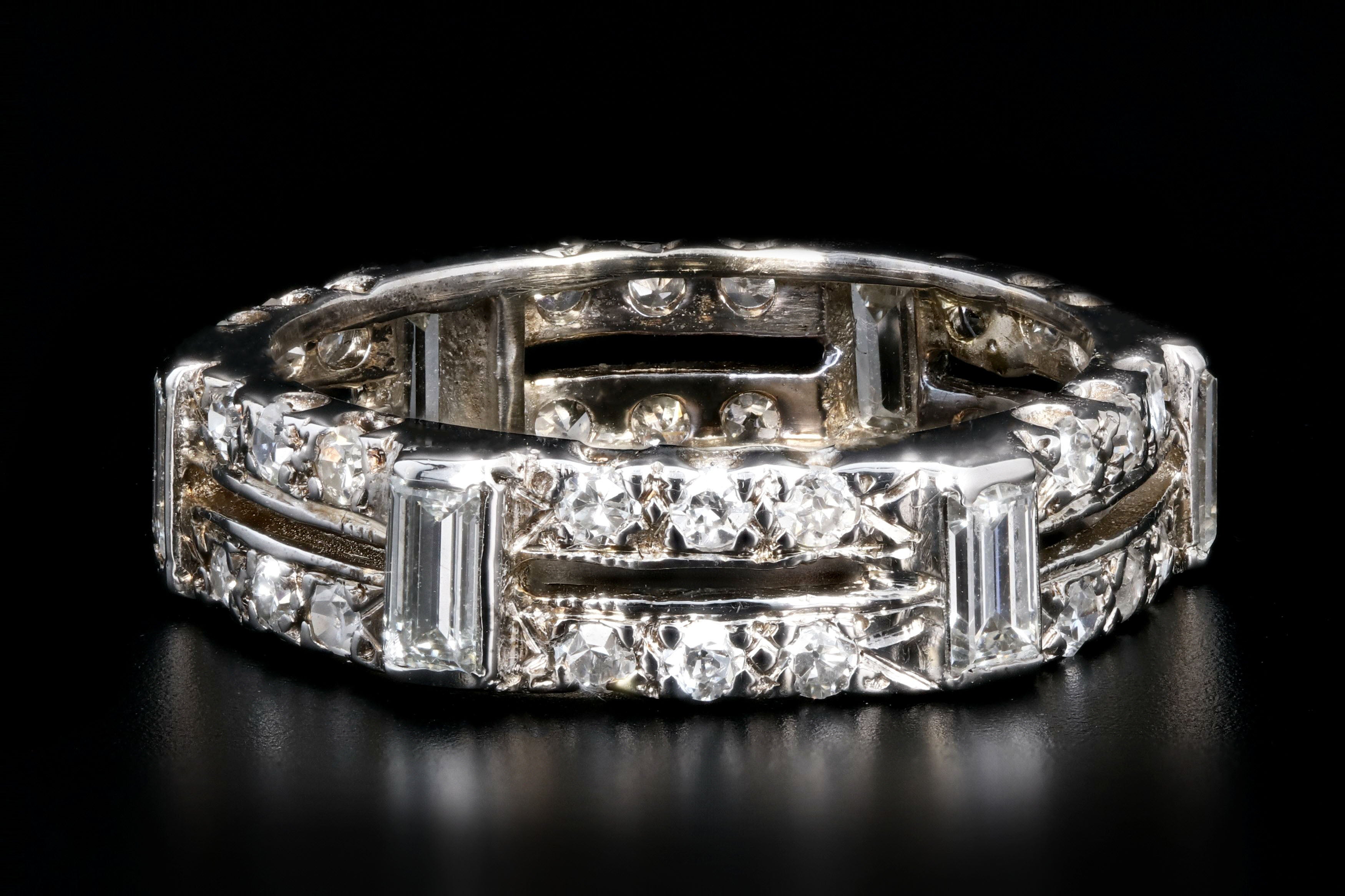 Modern 14K White Gold 1 Carats Round Brilliant and Baguette Cut Diamond Eternity Band - Queen May