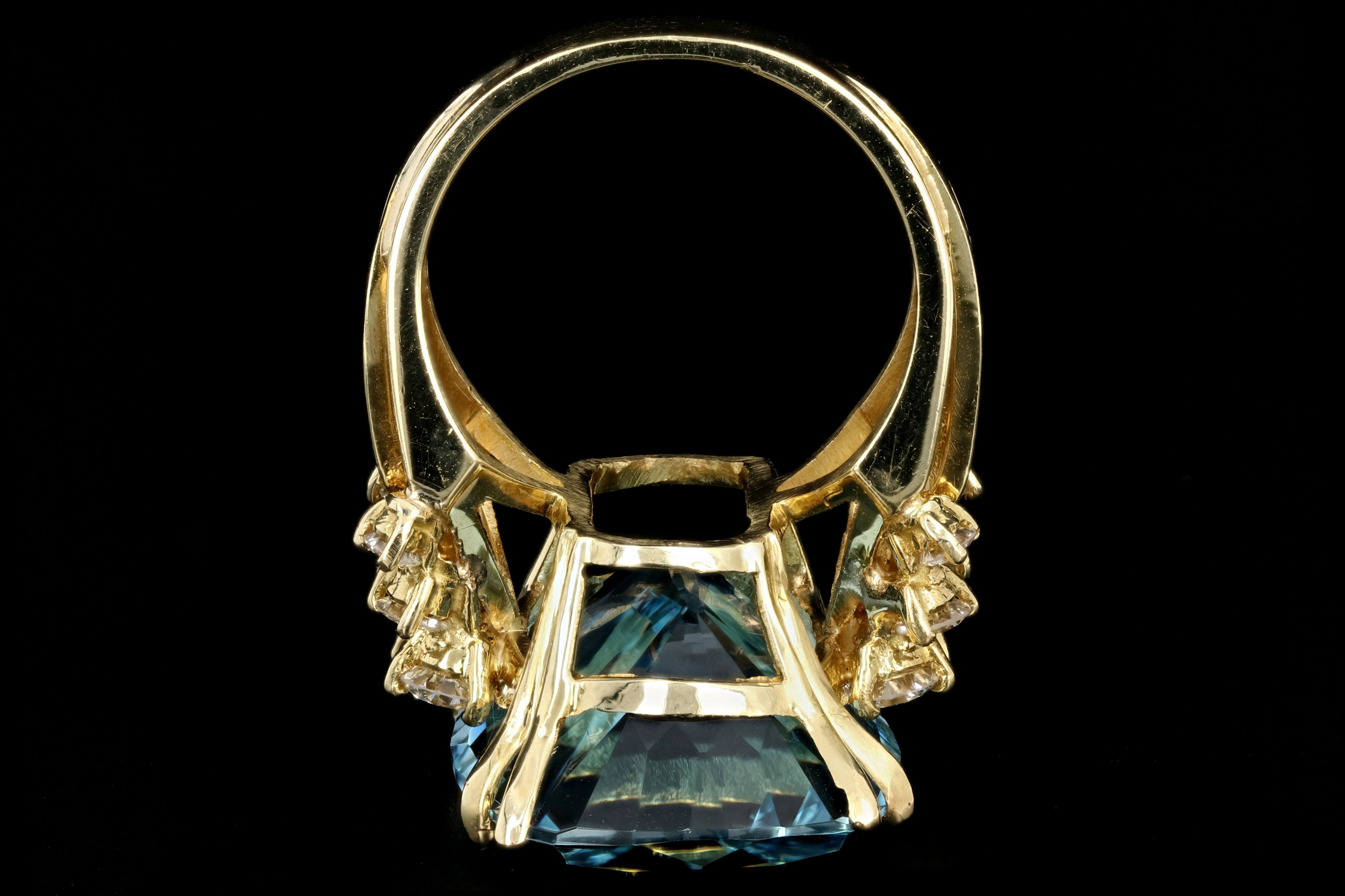 Signed Kurt Wayne 18K Yellow Gold 21 Carat Aquamarine and Diamond Ring Cocktail Ring - Queen May