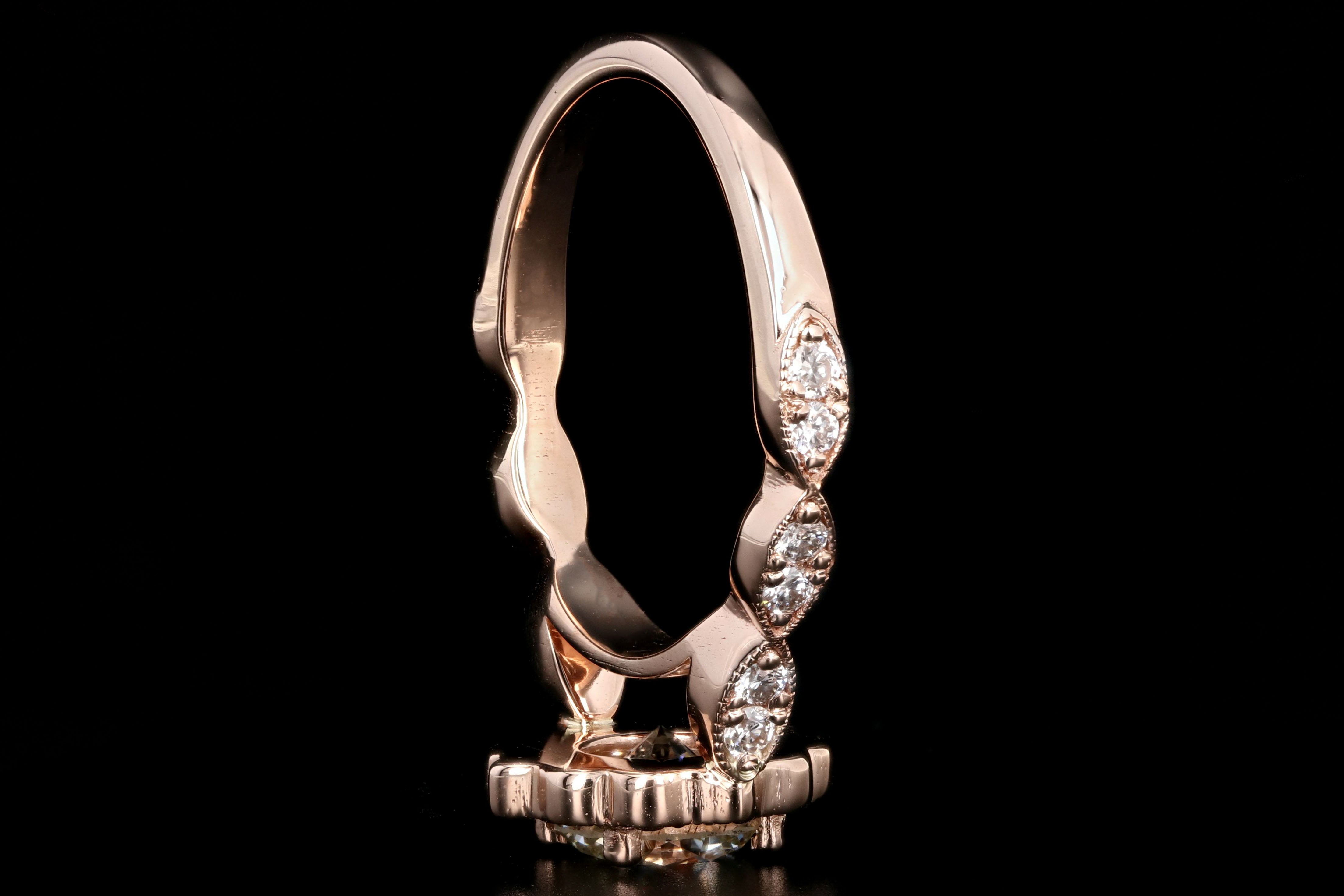 New 14K Rose Gold 1.02 Carat Round Brilliant Cut Diamond Engagement Ring GIA Certified - Queen May