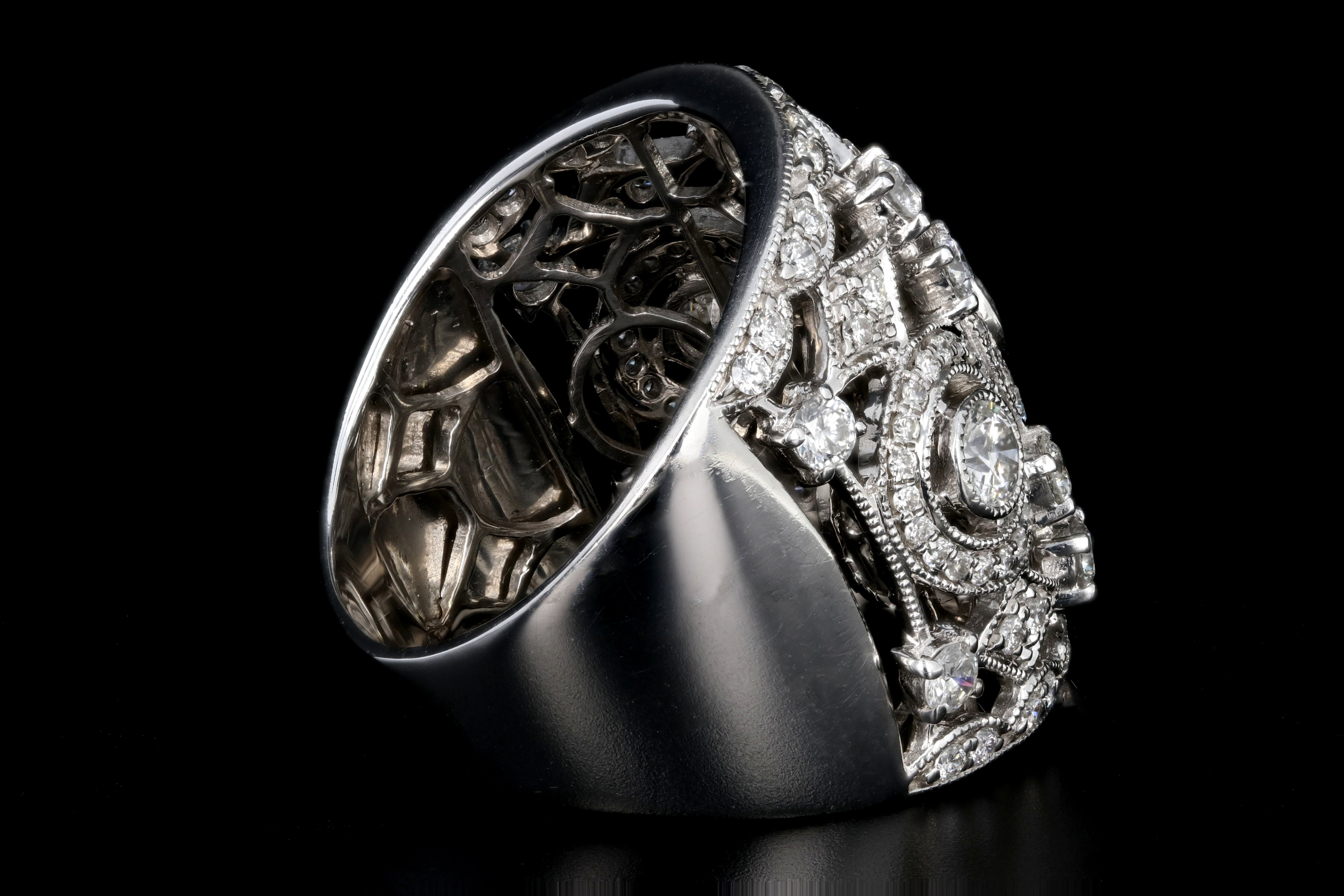 Modern 18K White Gold 1.4 Carat Round Brilliant Cut Diamond Cocktail Ring - Queen May
