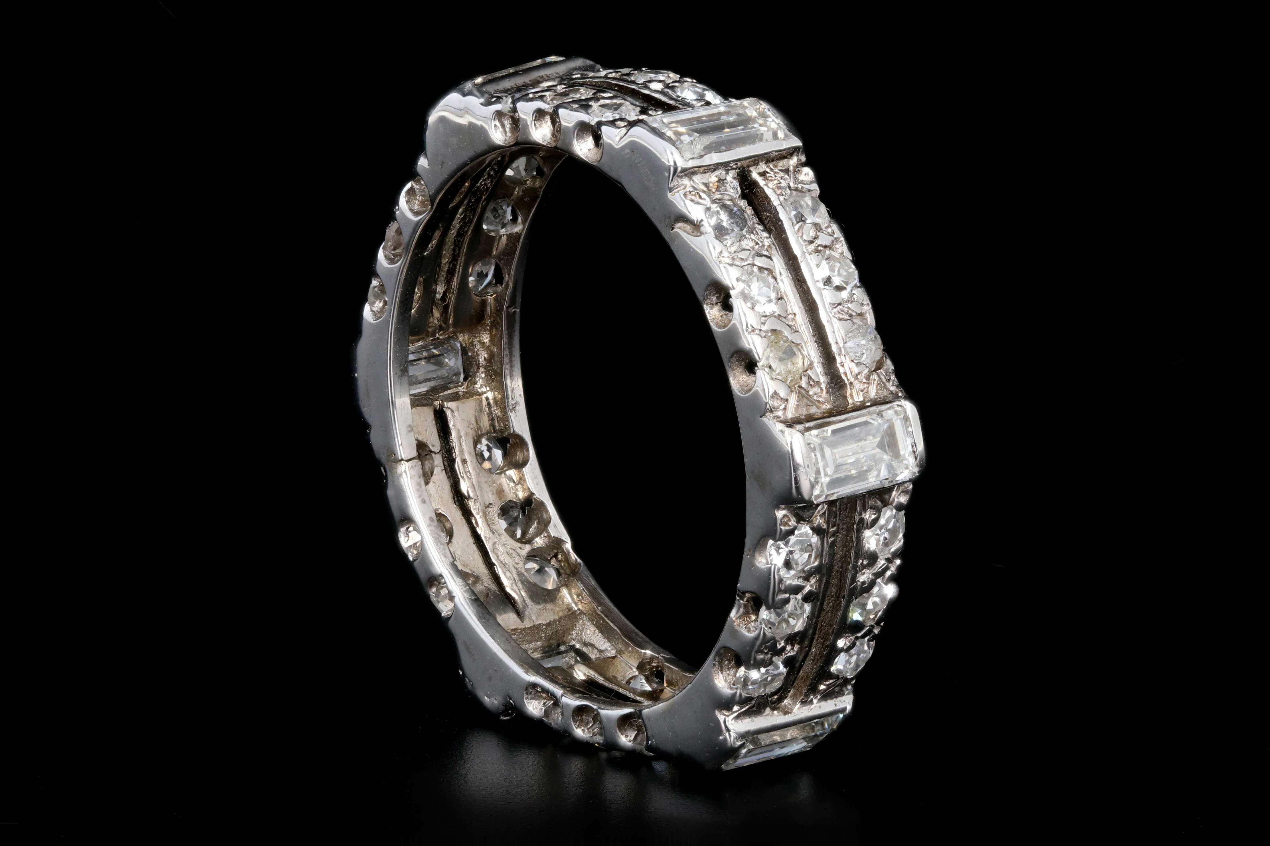 Modern 14K White Gold 1 Carats Round Brilliant and Baguette Cut Diamond Eternity Band - Queen May