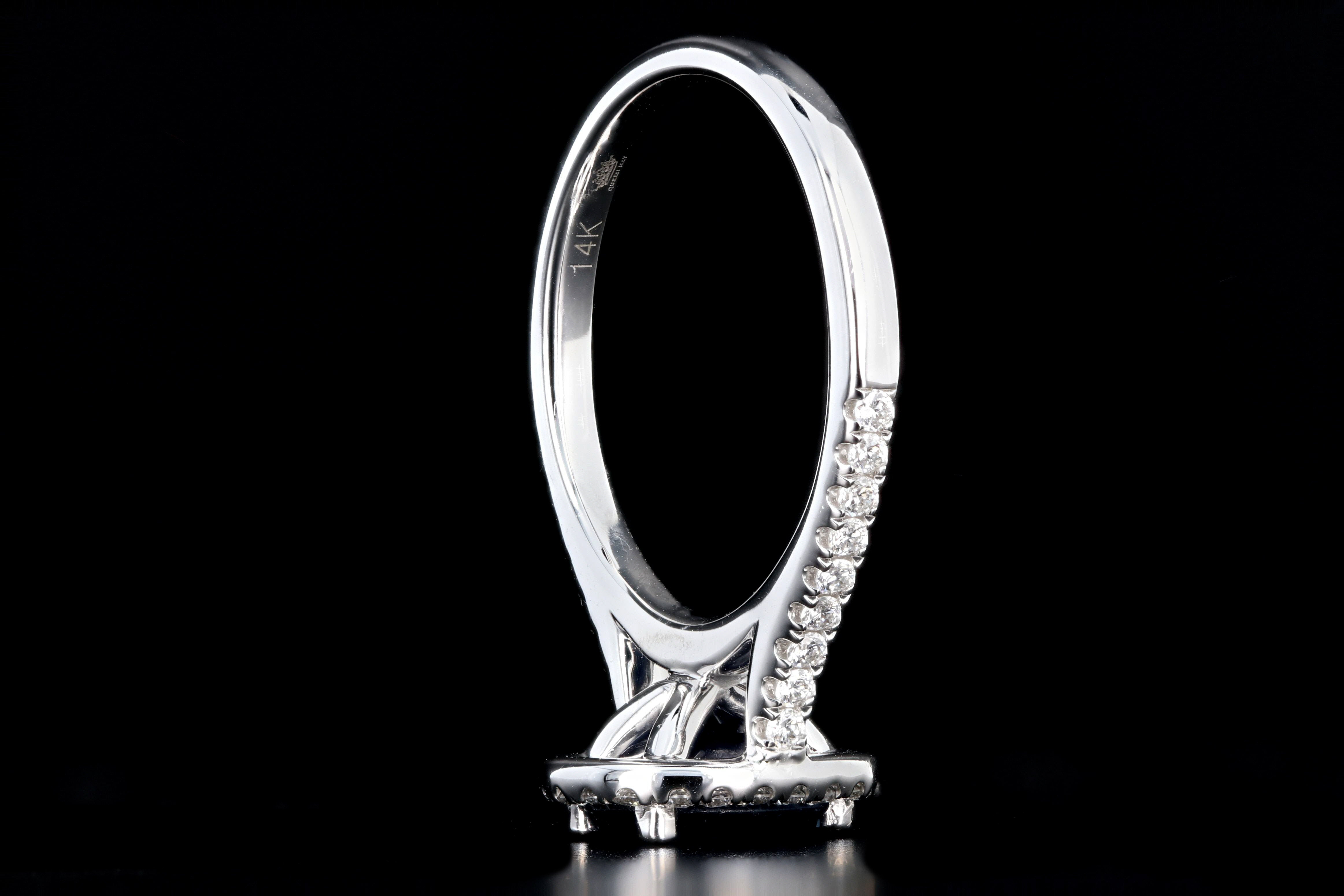 New 14K White Gold 1.58 Carat Oval Cut Sapphire and Diamond Halo Ring - Queen May