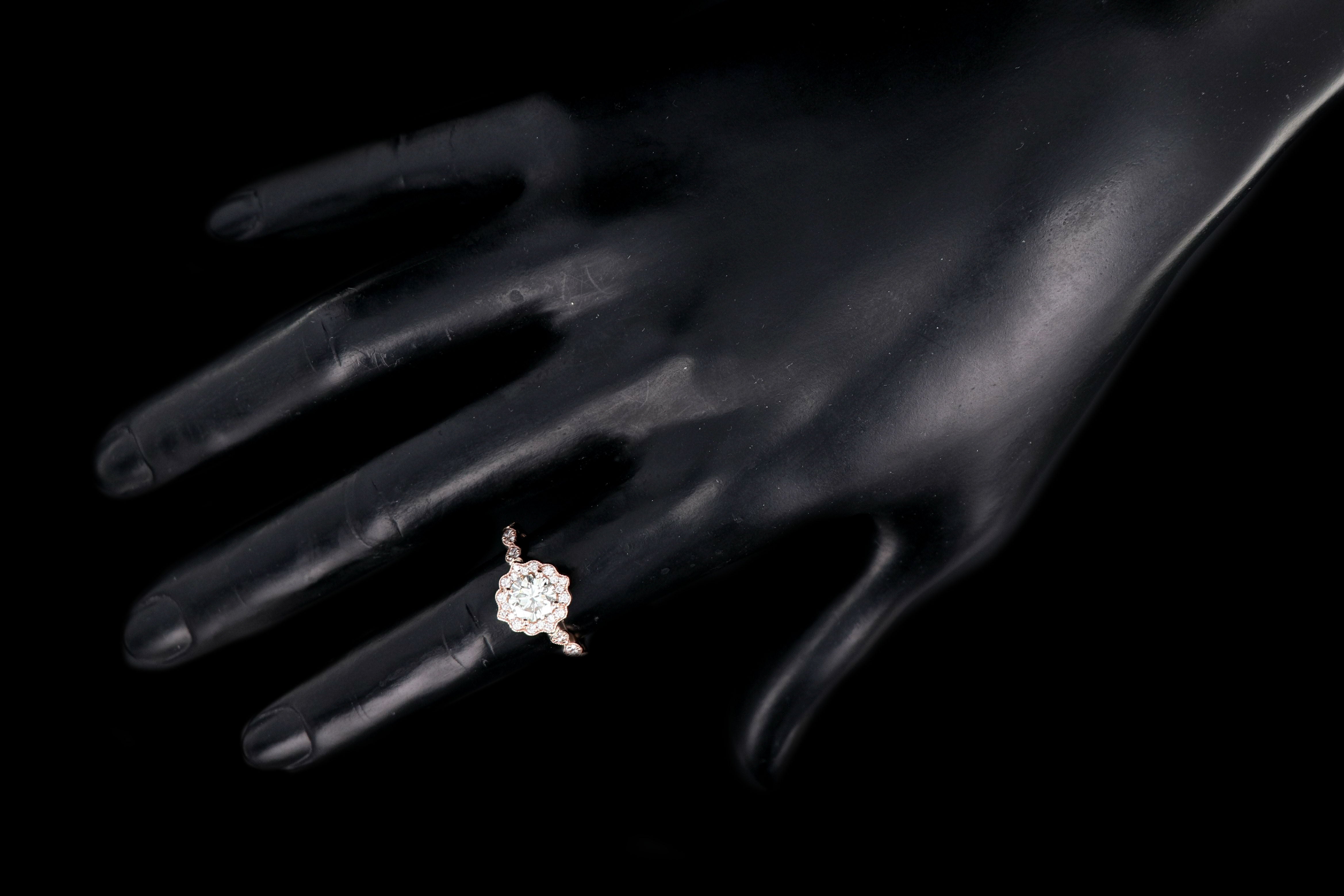 New 14K Rose Gold 1.02 Carat Round Brilliant Cut Diamond Engagement Ring GIA Certified - Queen May