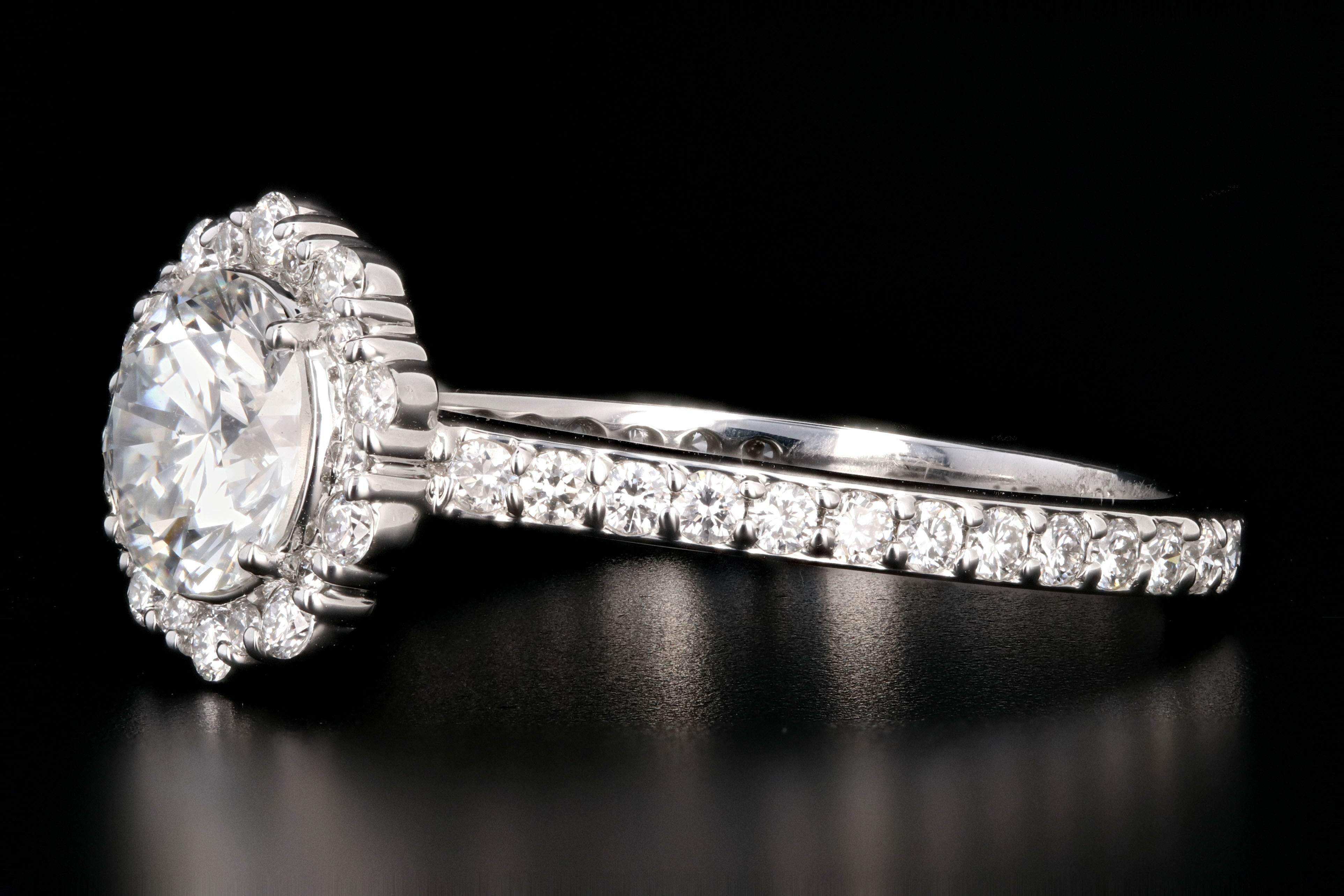 New 18K White Gold 1.03 Carat Round Brilliant Diamond Halo Engagement Ring GIA Certified - Queen May
