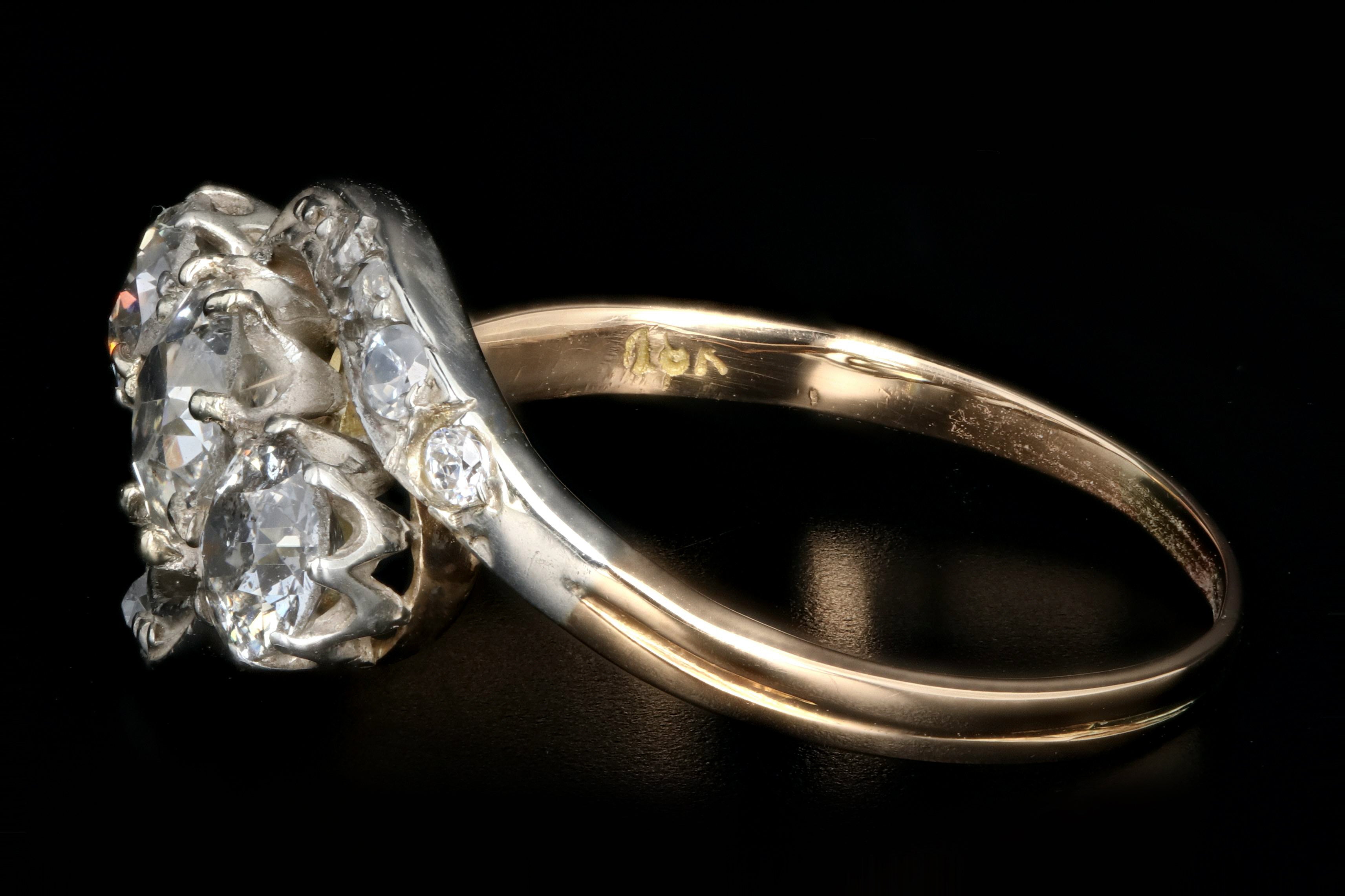 Edwardian 18K White & Yellow Gold 1.86 Carat Old Mine, Old European and Rose Cut Diamond Ring - Queen May