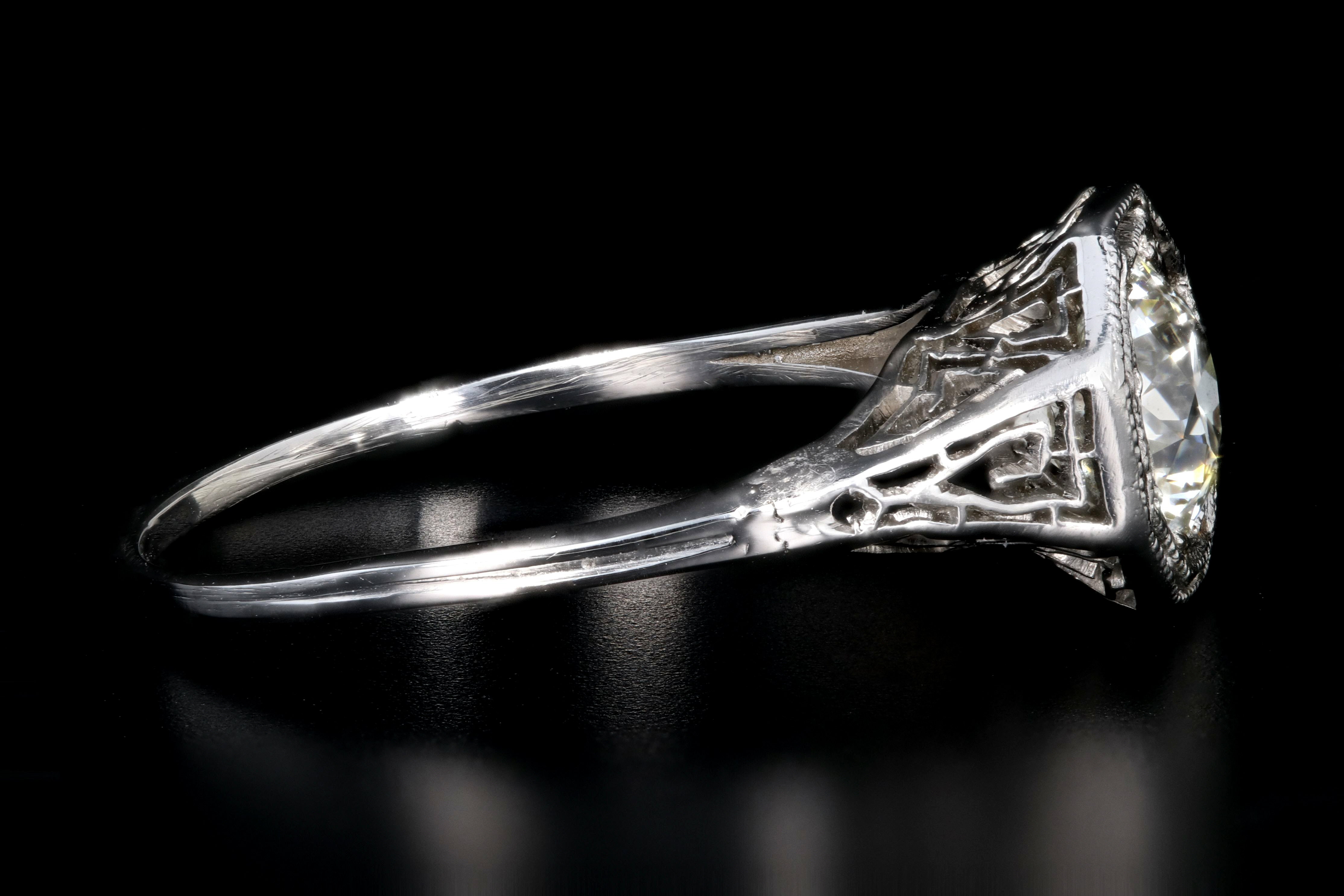 Art Deco Platinum .85 Carat Old European Cut Diamond Engagement Ring - Queen May