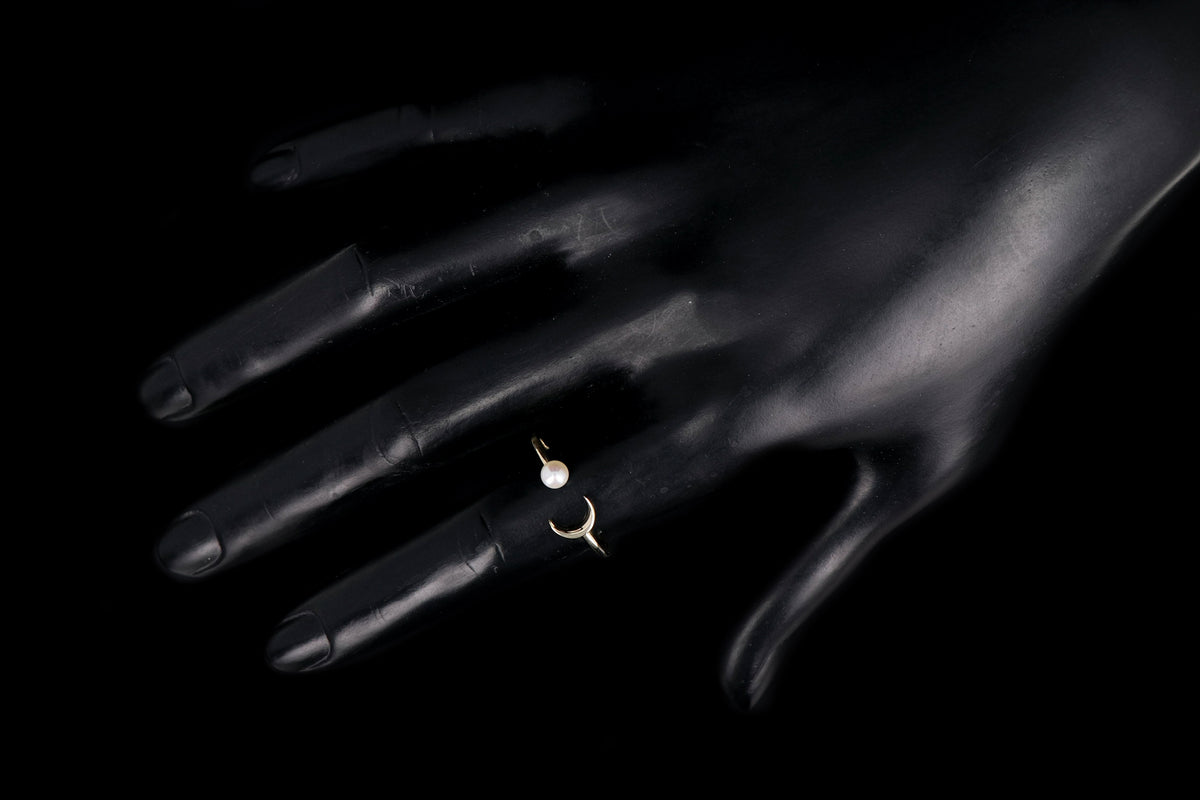 New 14K Gold Crescent Moon & Pearl Ring - Queen May