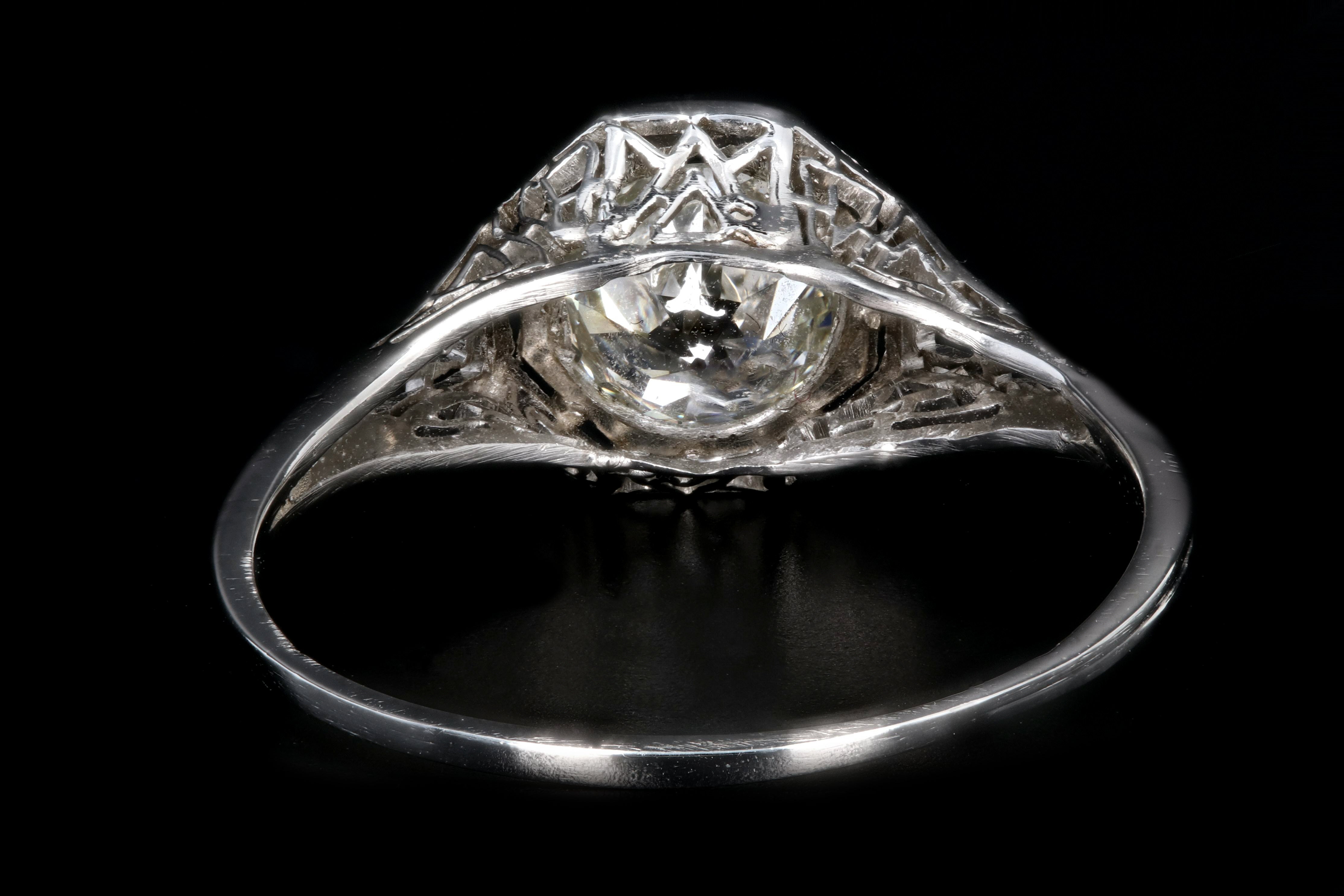 Art Deco Platinum .85 Carat Old European Cut Diamond Engagement Ring - Queen May