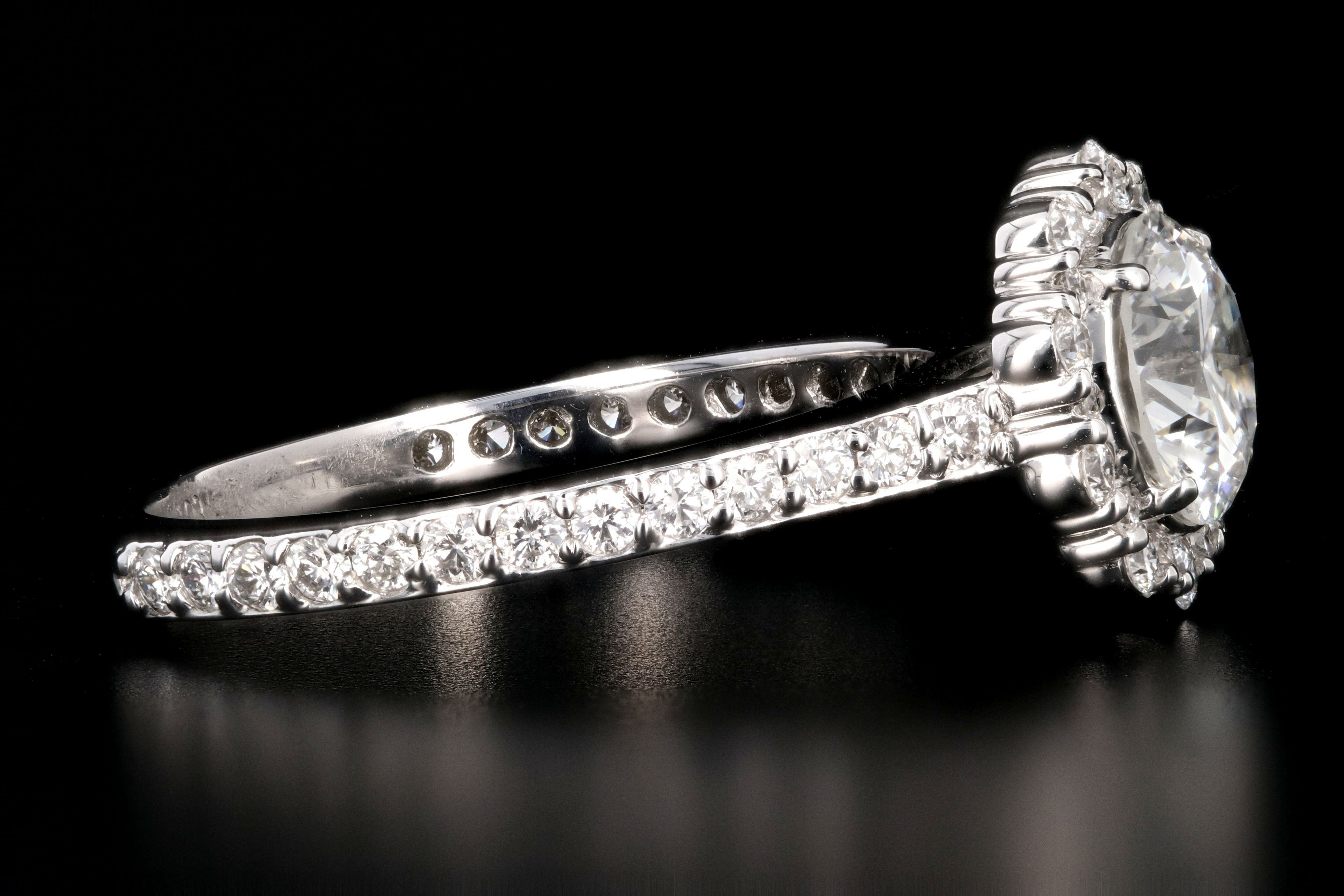 New 18K White Gold 1.03 Carat Round Brilliant Diamond Halo Engagement Ring GIA Certified - Queen May